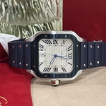 Cartier Santos Best Replica Watch Custom Moissanite Diamonds Blue Dial 39.8mm