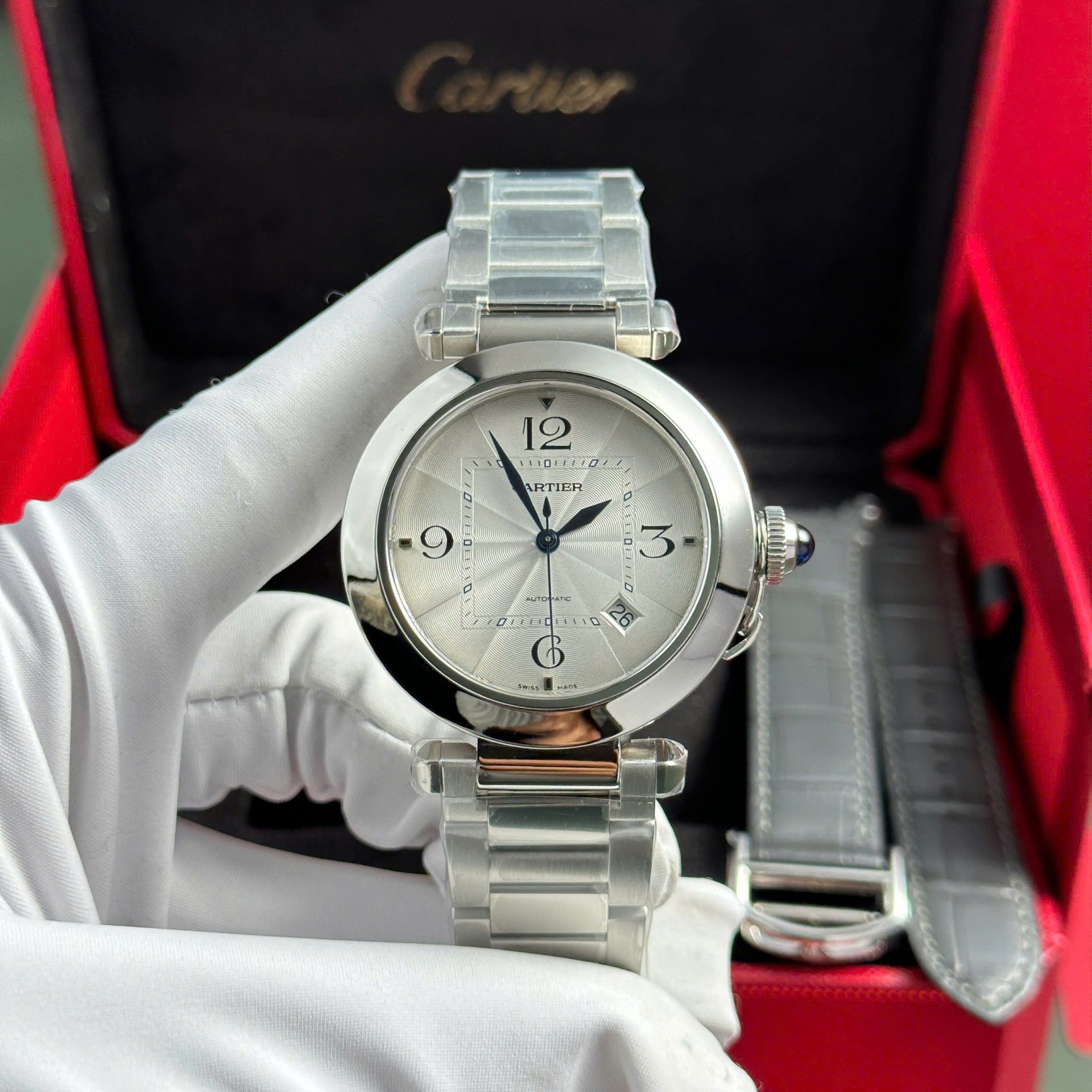 Cartier Santos Replica Watch Full CZ Metal Wire 39.8mm