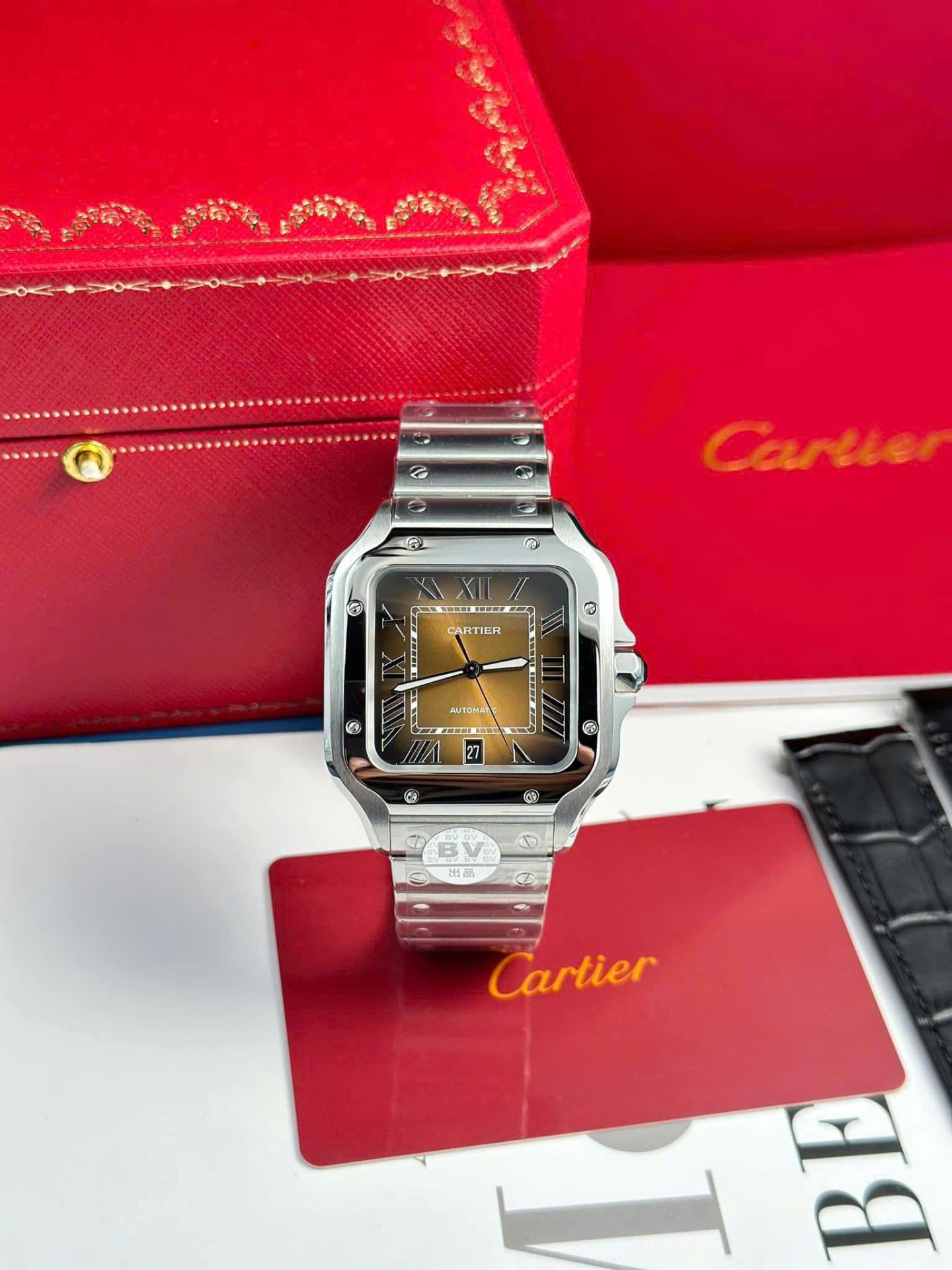 Cartier Replica Watch Santos Dumont WJSA0017 Red Leather Strap 38×27.5mm