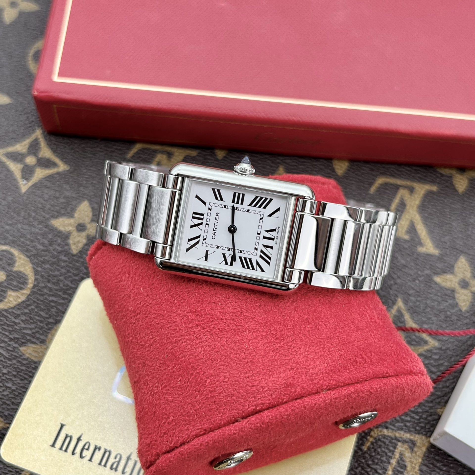 Cartier Santos Replica Watch Blue Dial Custom Moissanite Diamonds 39.8mm