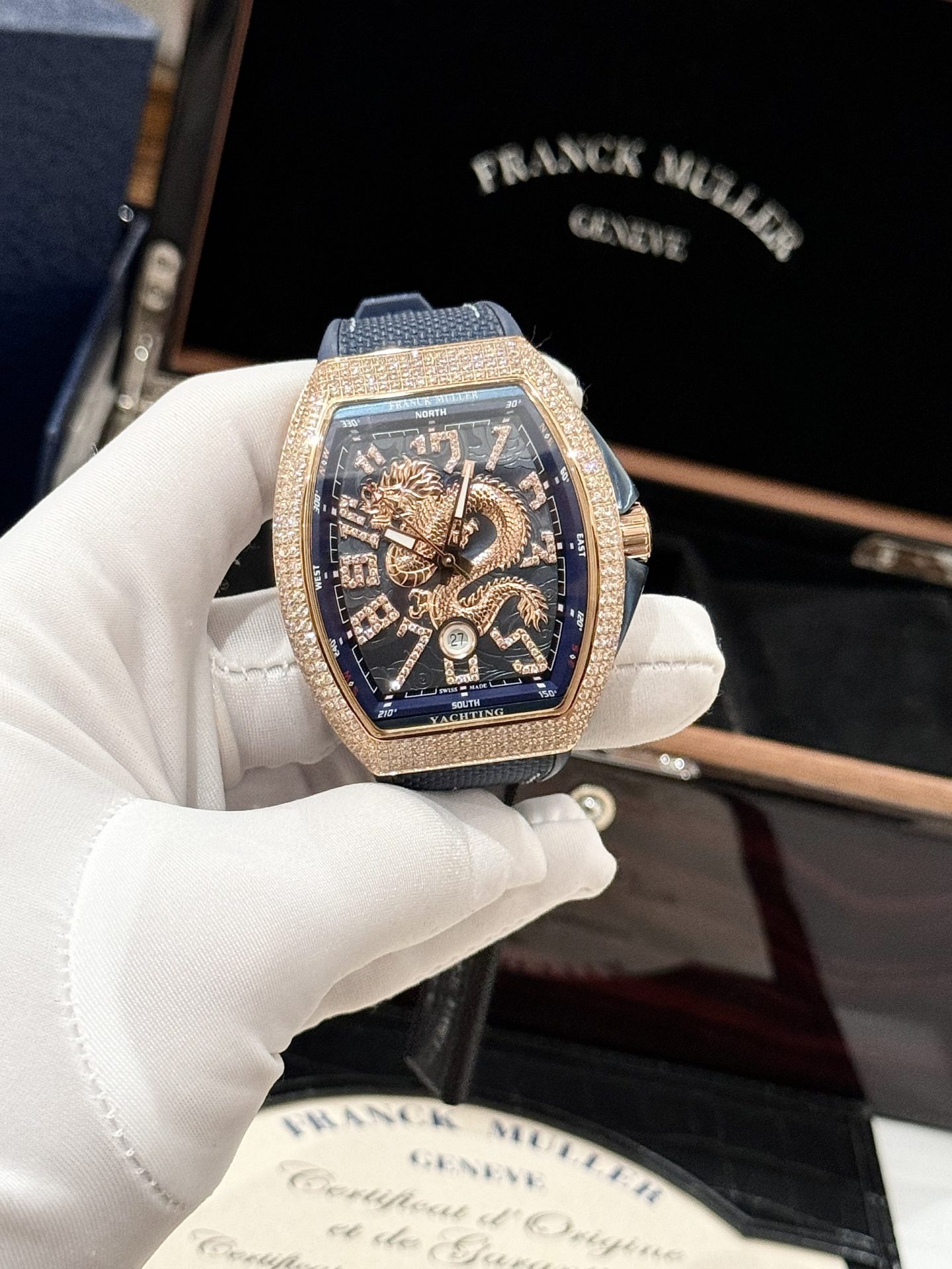 Franck Muller Vanguard V45 Replica Watch With Full RoseGold Diamonds ABF 45mm