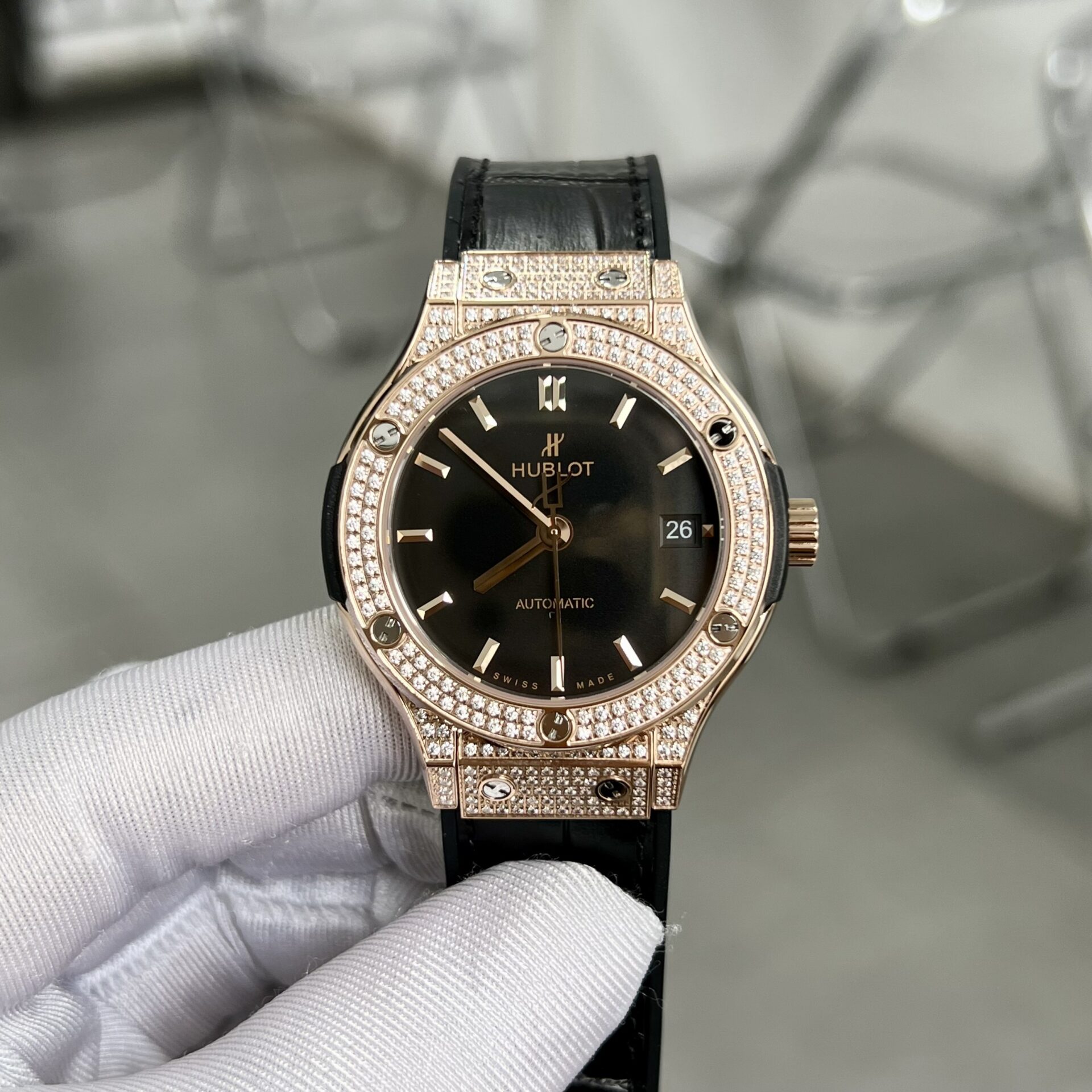Hublot Fake Watch Big Bang Chronograph Blue Custom Moissanite Diamonds 44mm