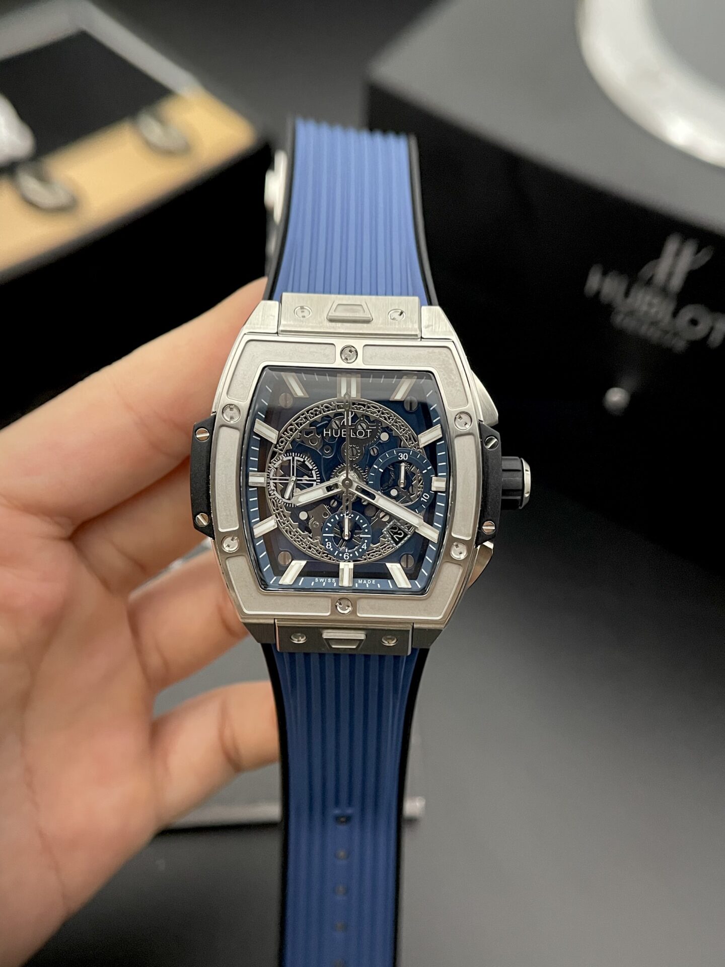 Hublot Fake Watch Big Bang One Click Dial Blue Custom Diamonds Moissanite 39mm