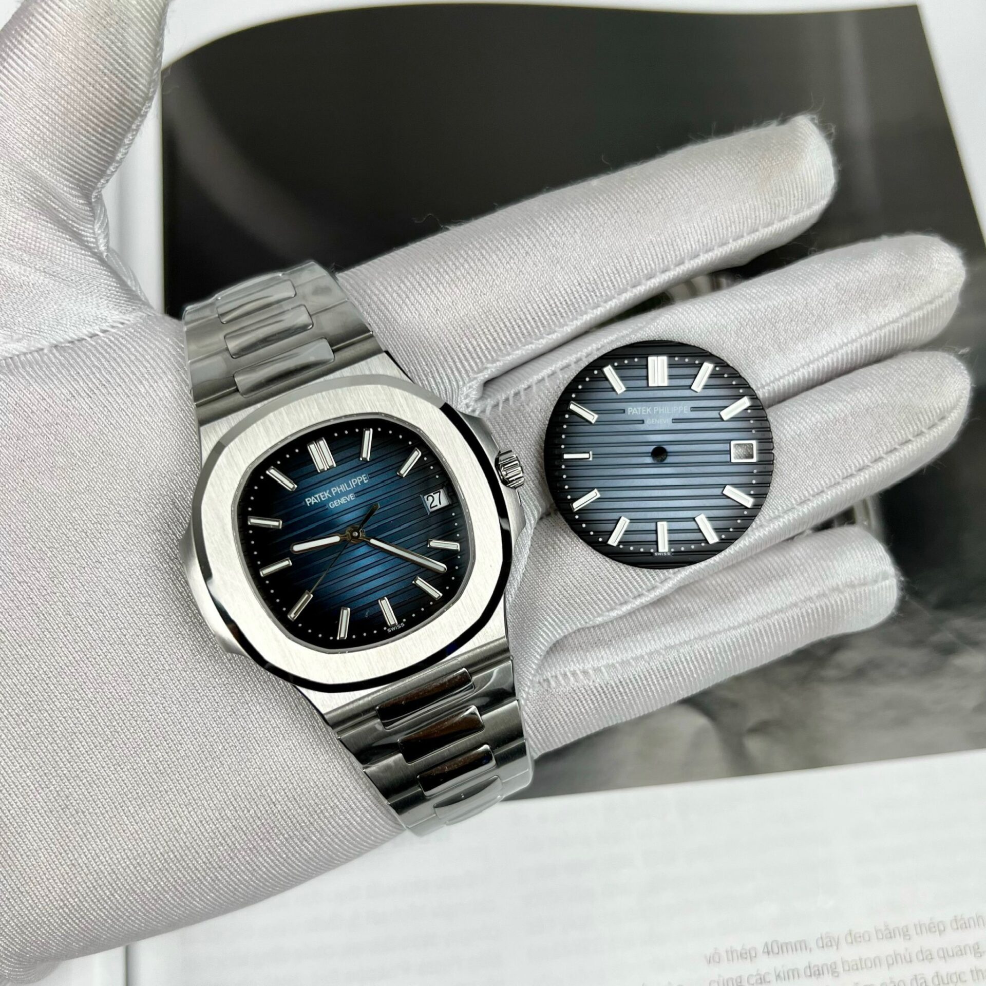 Patek Philippe Clone Watch Nautilus 5719 Full Diamonds Baguette 40mm