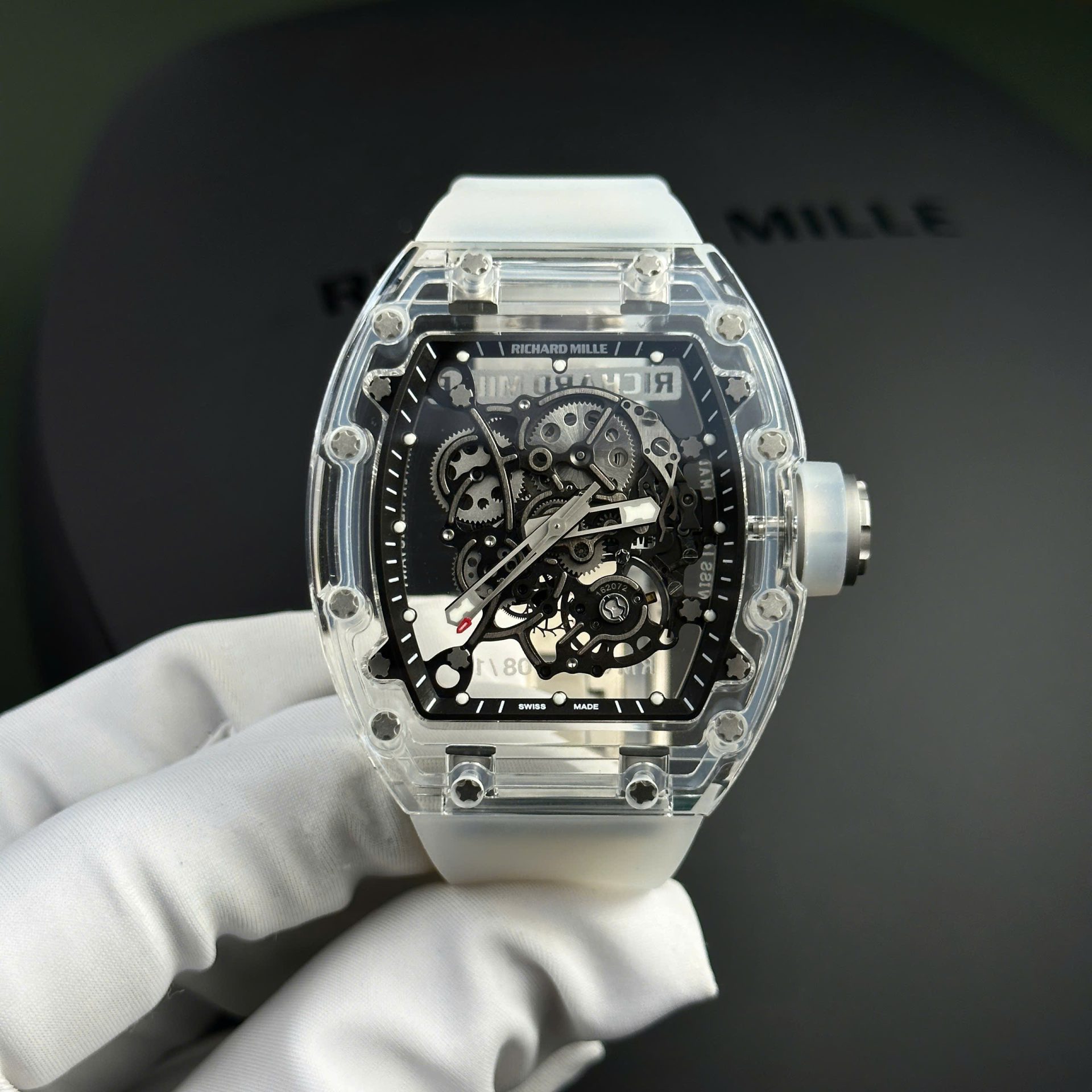 Richard Mille Fake Watches RM007 Mother Of Pearl Dial Rubber Strap 36mm