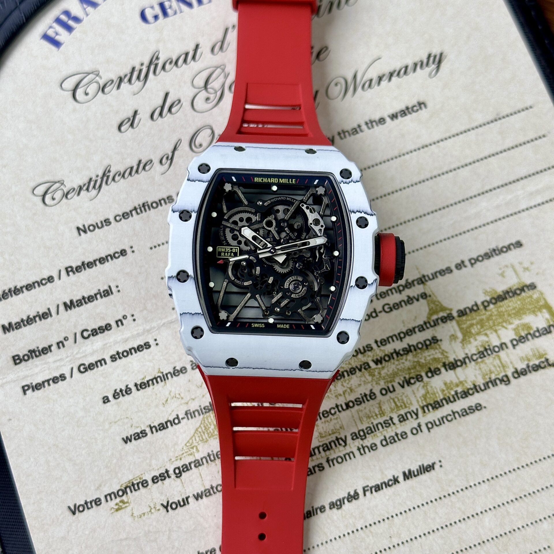 Richard Mille Best Replica Watch RM07-01 Red Carbon Rubber Strap 32x46mm