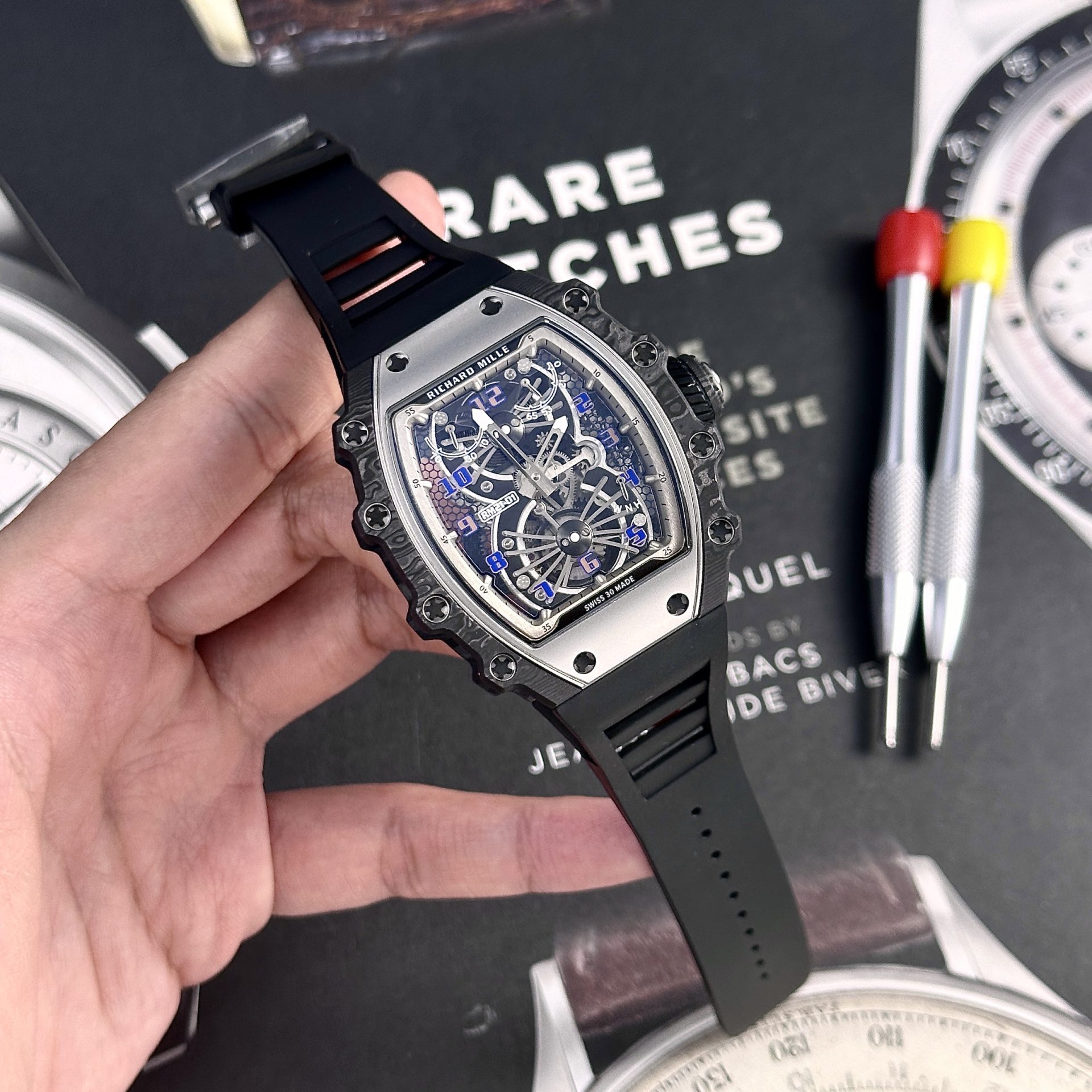 Richard Mille Replica Watch RM12-01 Tourbillon Sapphire Rubber Strap 44mm