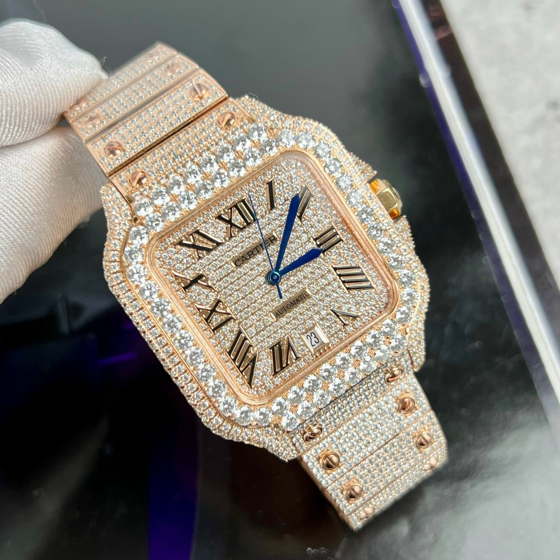 replica Cartier Replica Watches Santos Black Dial Roman Numeral Pile BV Factory 39.8mm WATCHES 1 