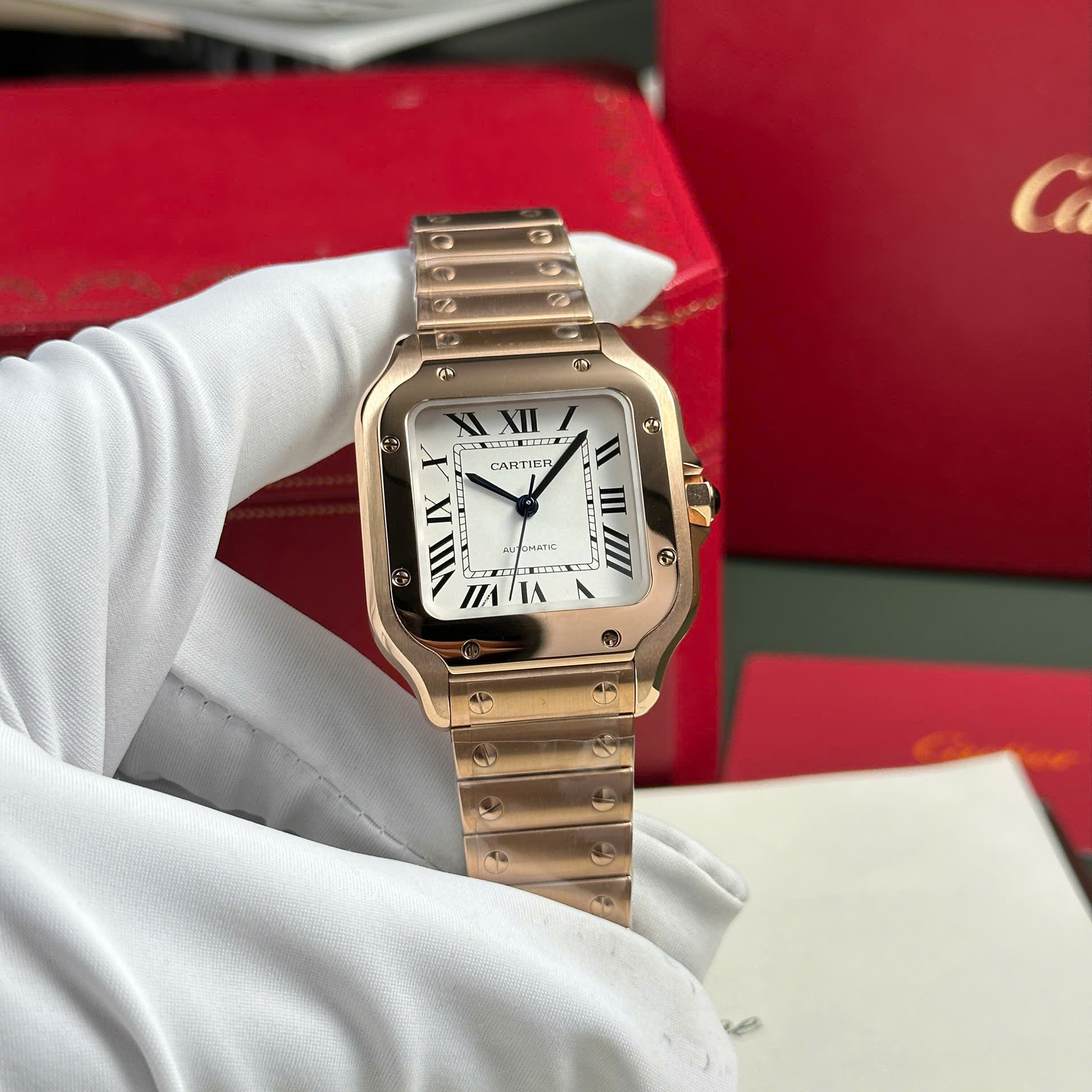 replica Cartier Replica Watches Santos Black Dial Roman Numeral Pile BV Factory 39.8mm WATCHES 1 