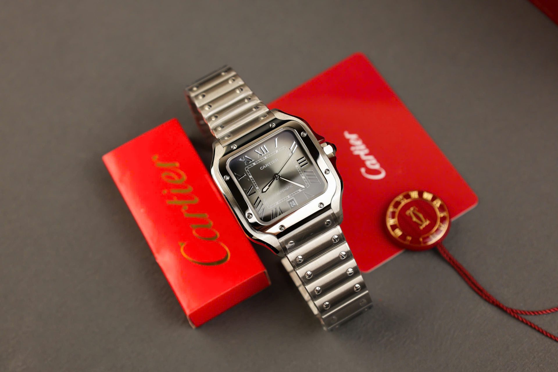 replica Cartier Replica Watches Santos Black Dial Roman Numeral Pile BV Factory 39.8mm WATCHES 1 