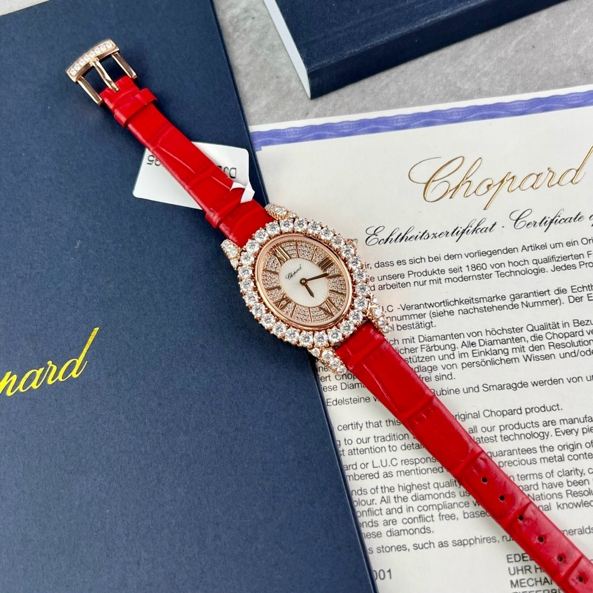 replica Chopard Replica Watch With Moissanite Diamond Leather Strap 30mm WATCHES 1 