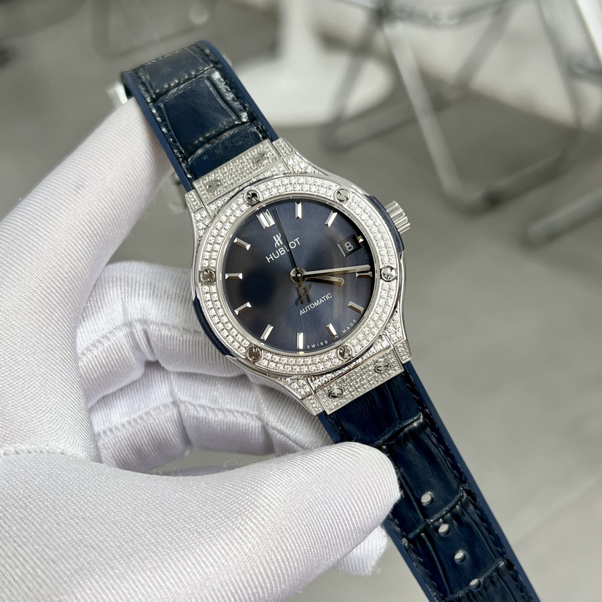 replica Hublot Fake Watch Big Bang One Click Dial Blue Custom Diamonds Moissanite 39mm WATCHES 1 