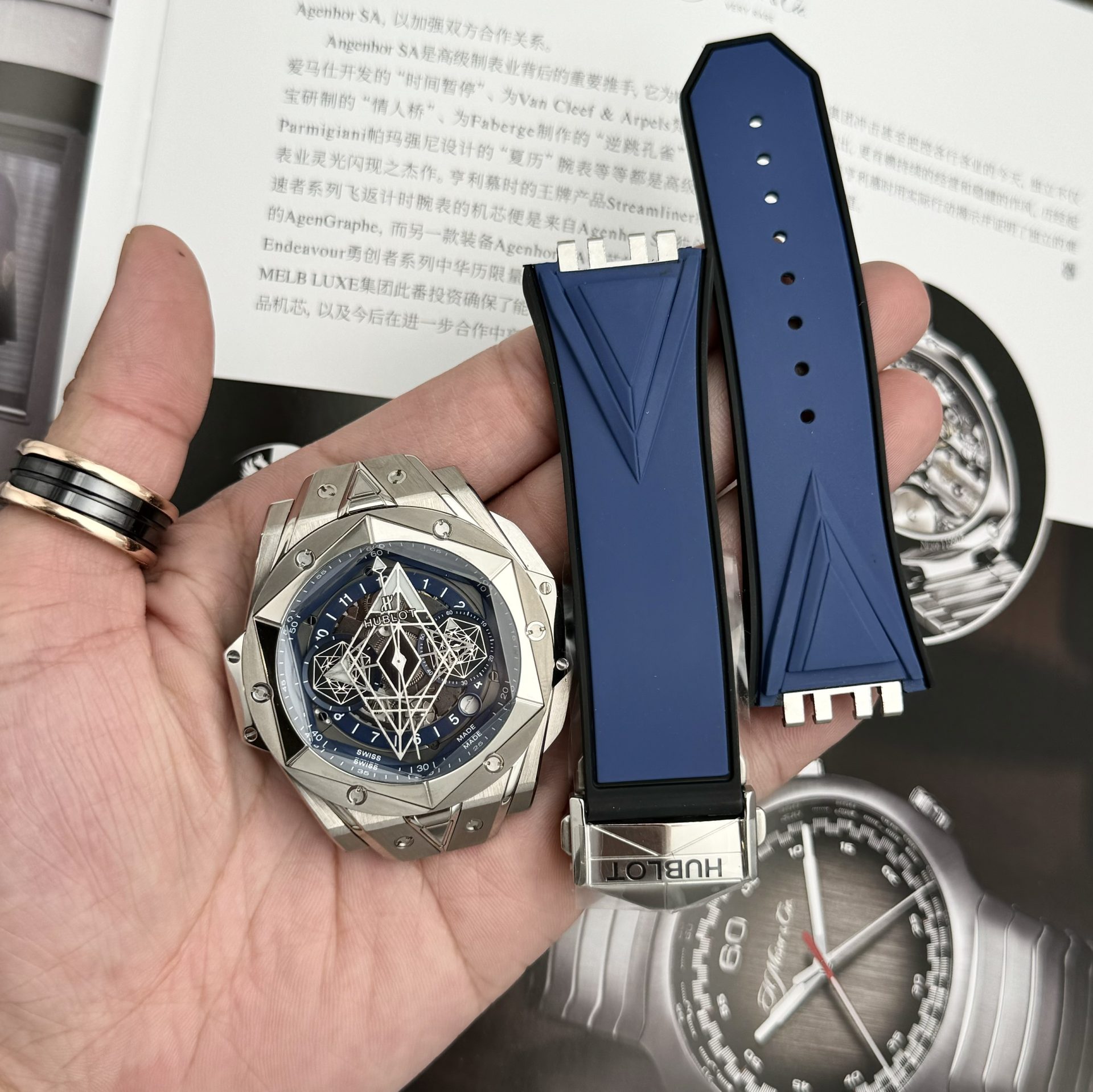 replica Hublot Replica Watch Classic Fussion Custom Blue Dial Moissanite Diamonds 33mm WATCHES 1 