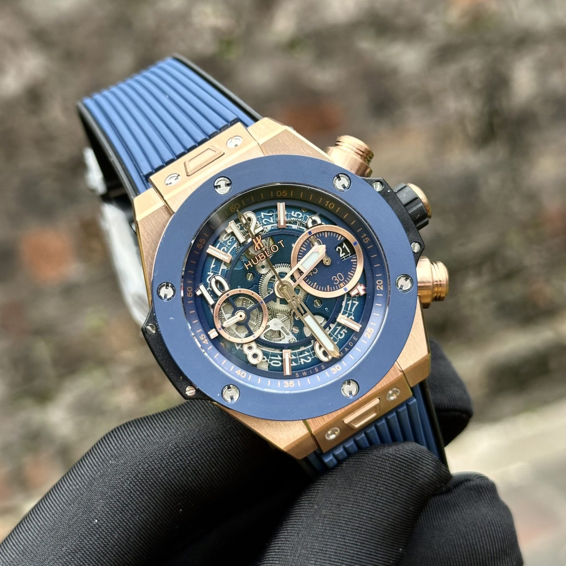 replica Hublot Replica Watches Big Bang Sang Bleu ll King Gold Black Dial BBF 45mm WATCHES 1 