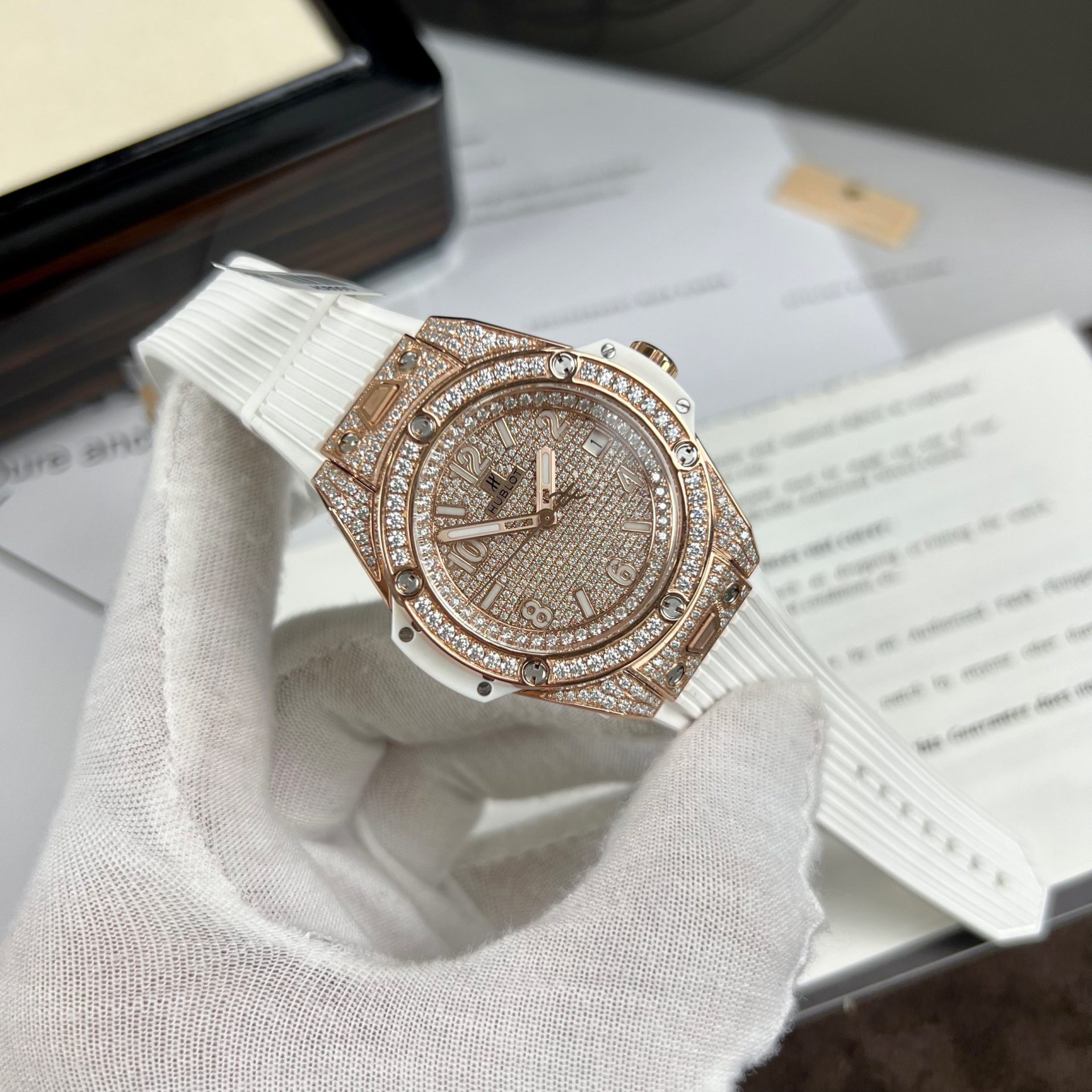 replica Hublot Fake Watch Big Bang Chronograph Blue Custom Moissanite Diamonds 44mm WATCHES 1 