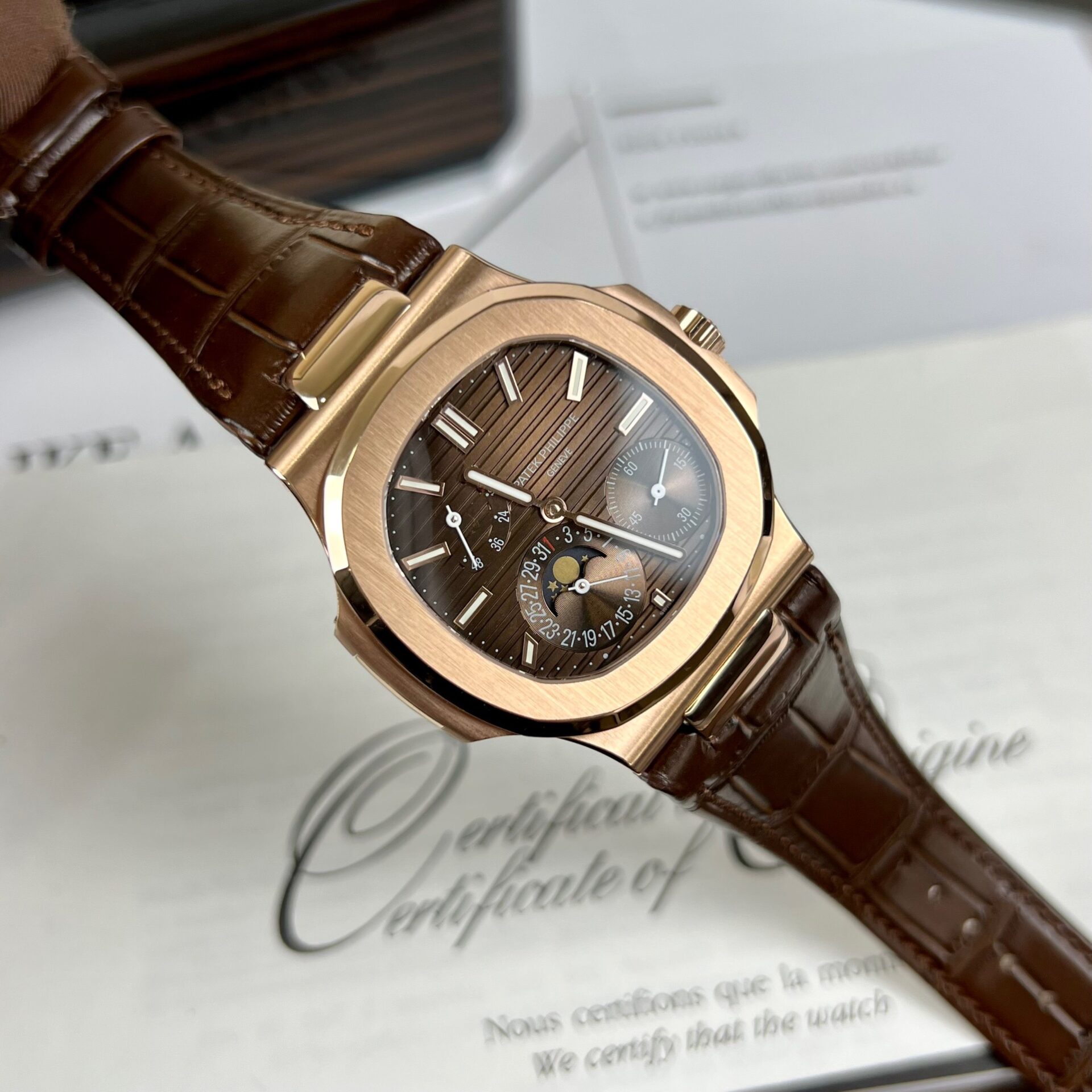 replica Patek Philippe Best Replica Watch Nautilus 5712R Brown Dial 18K Solid Gold 40mm WATCHES 1 