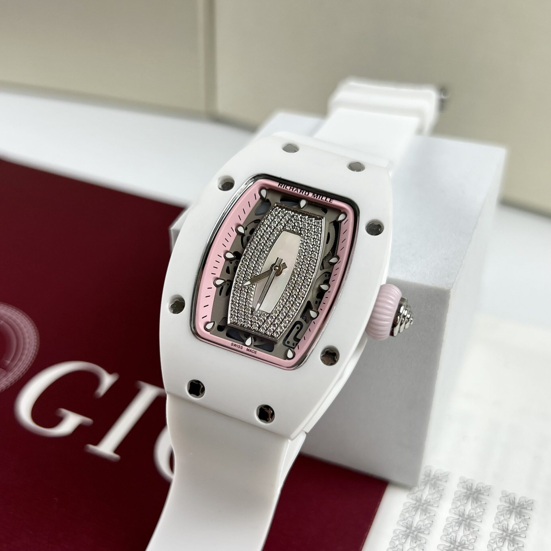 replica Richard Mille Best Replica Watch RM07-01 Red Carbon Rubber Strap 32x46mm WATCHES 1 