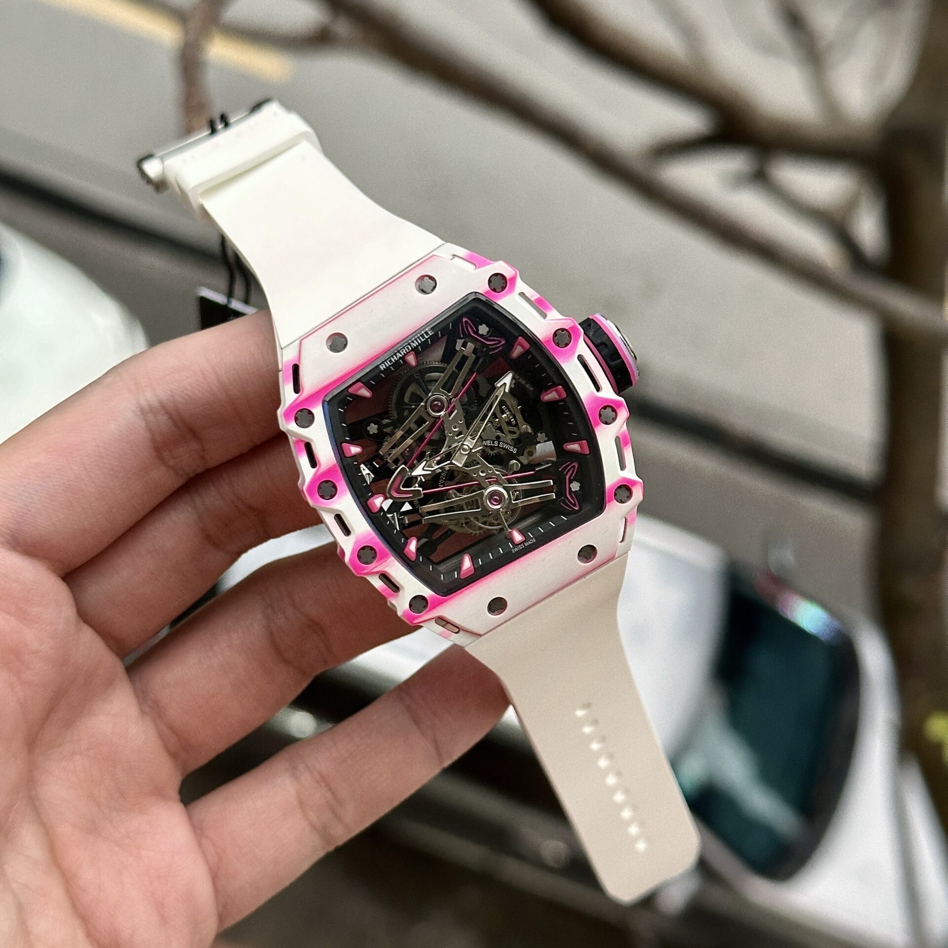 replica Richard Mille Replica Watches RM07-01 Red Carbon Rubber Strap 32x46mm WATCHES 1 