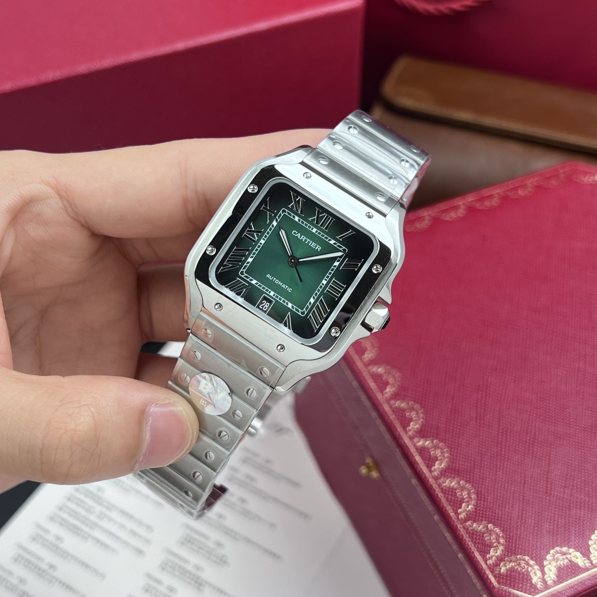replica Cartier Replica Watch Santos Dumont WJSA0017 Red Leather Strap 38×27.5mm WATCHES 3 