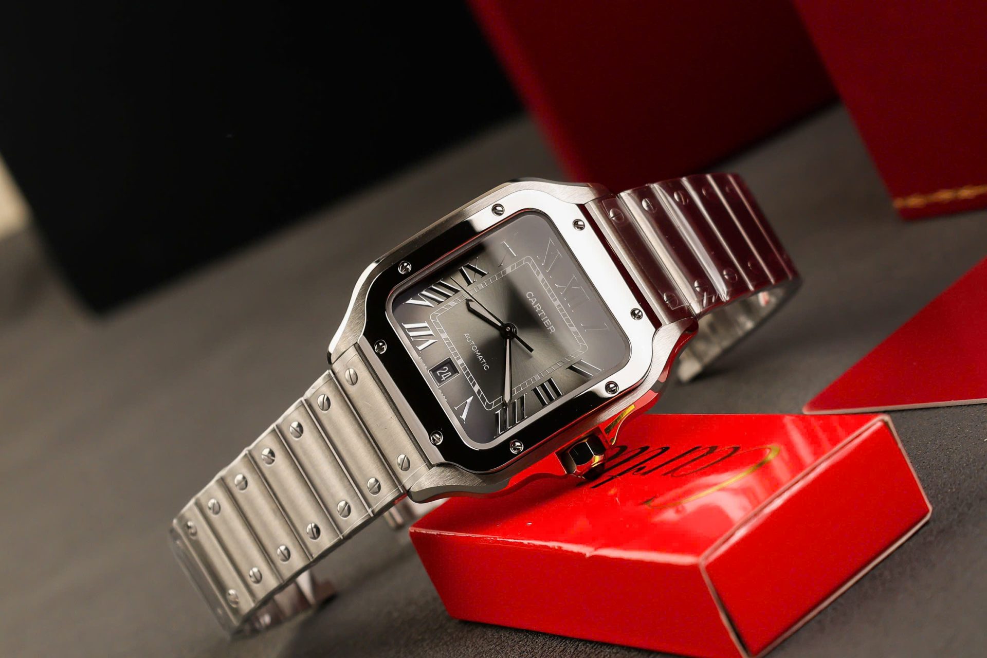 replica Cartier Replica Watches Santos Black Dial Roman Numeral Pile BV Factory 39.8mm WATCHES 3 