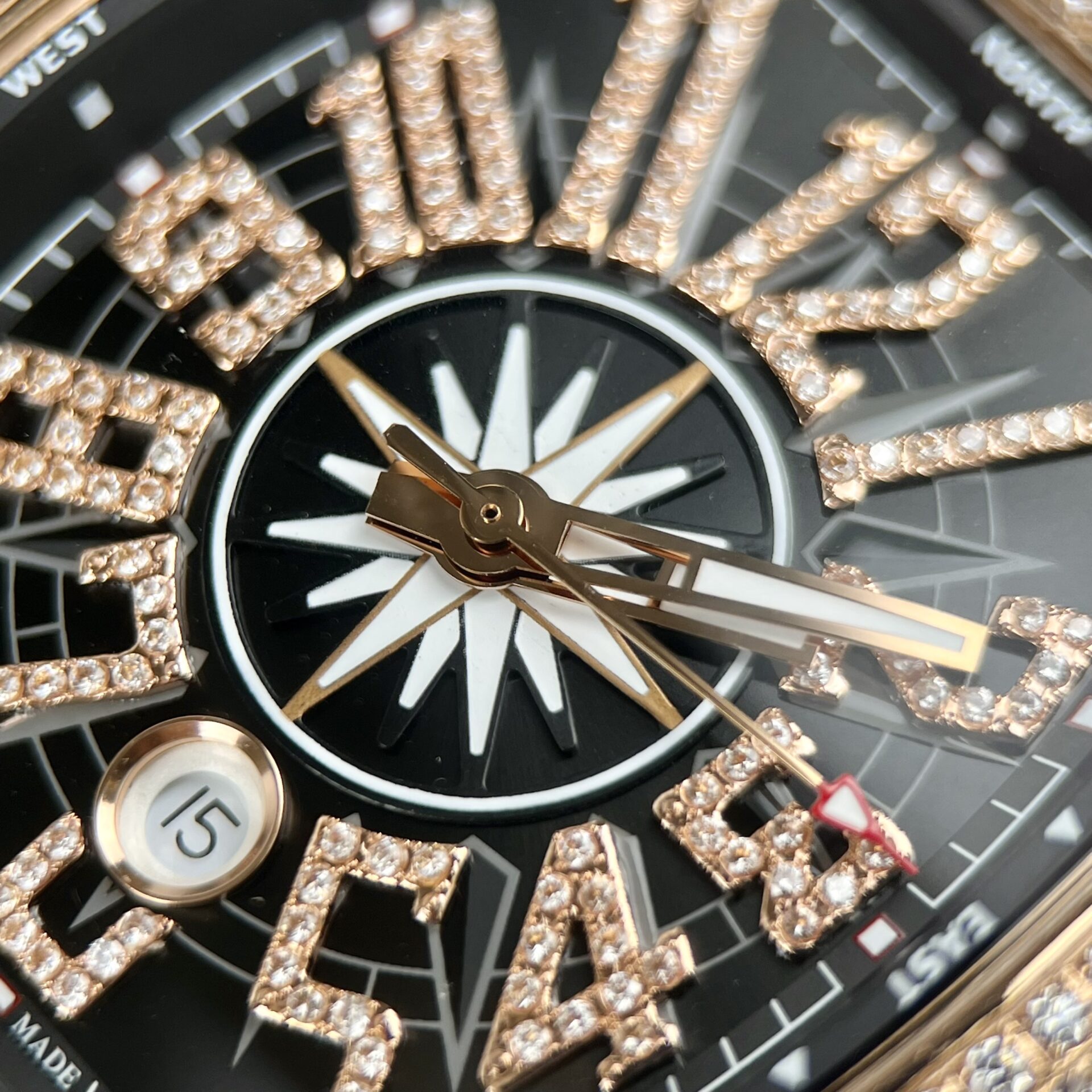 replica Franck Muller Vanguard V45 Replica Watch With Full RoseGold Diamonds ABF 45mm WATCHES 3 
