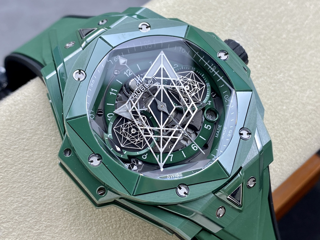 replica Hublot Fake Watch Big Bang Chronograph Blue Custom Moissanite Diamonds 44mm WATCHES 3 