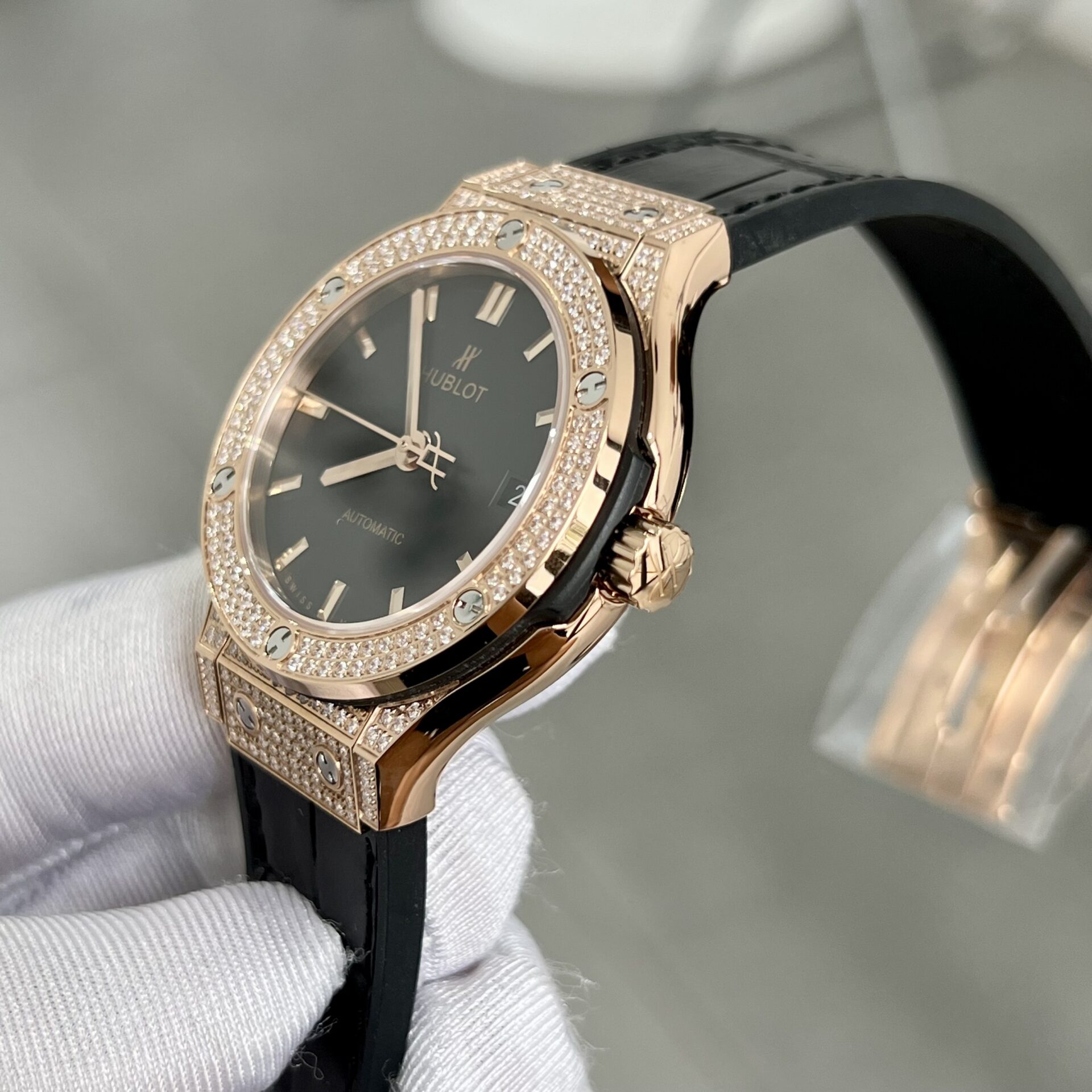 replica Hublot Fake Watch Big Bang Chronograph Blue Custom Moissanite Diamonds 44mm WATCHES 3 