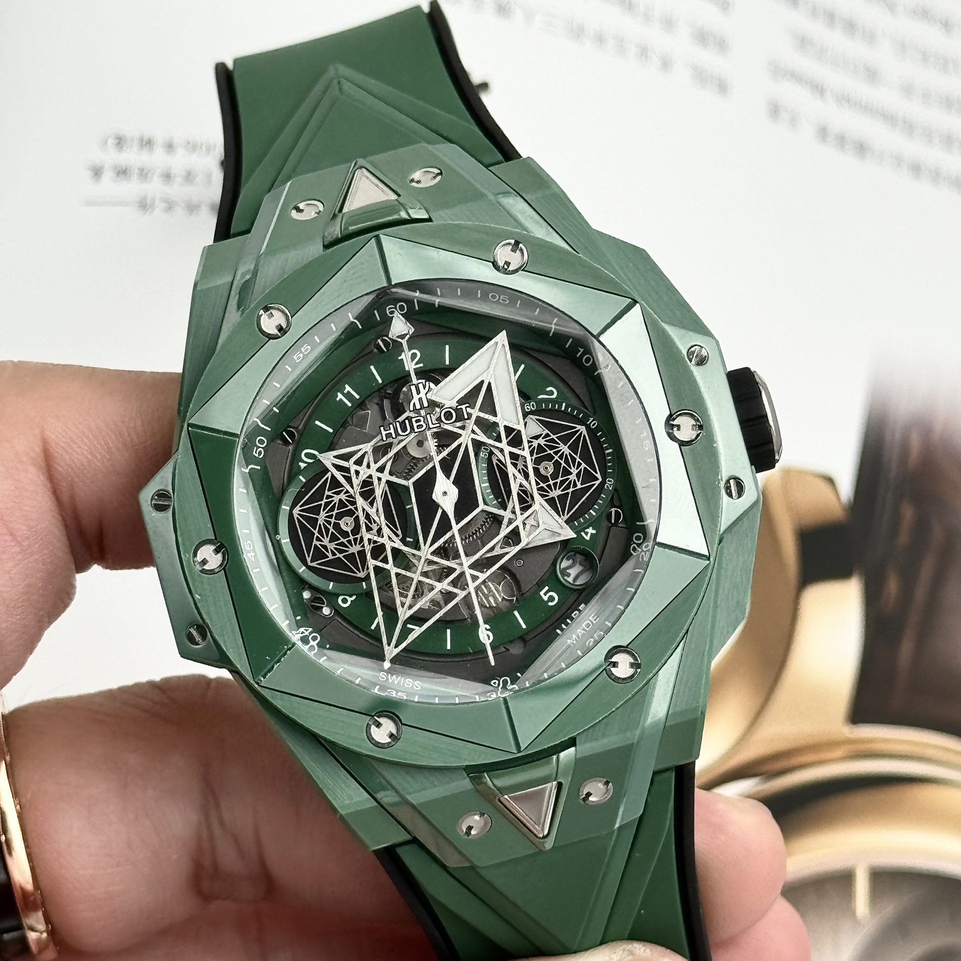 replica Hublot Best Replica Watch Square Bang King Gold Custom Moissanite Diamonds BBF 42mm WATCHES 3 