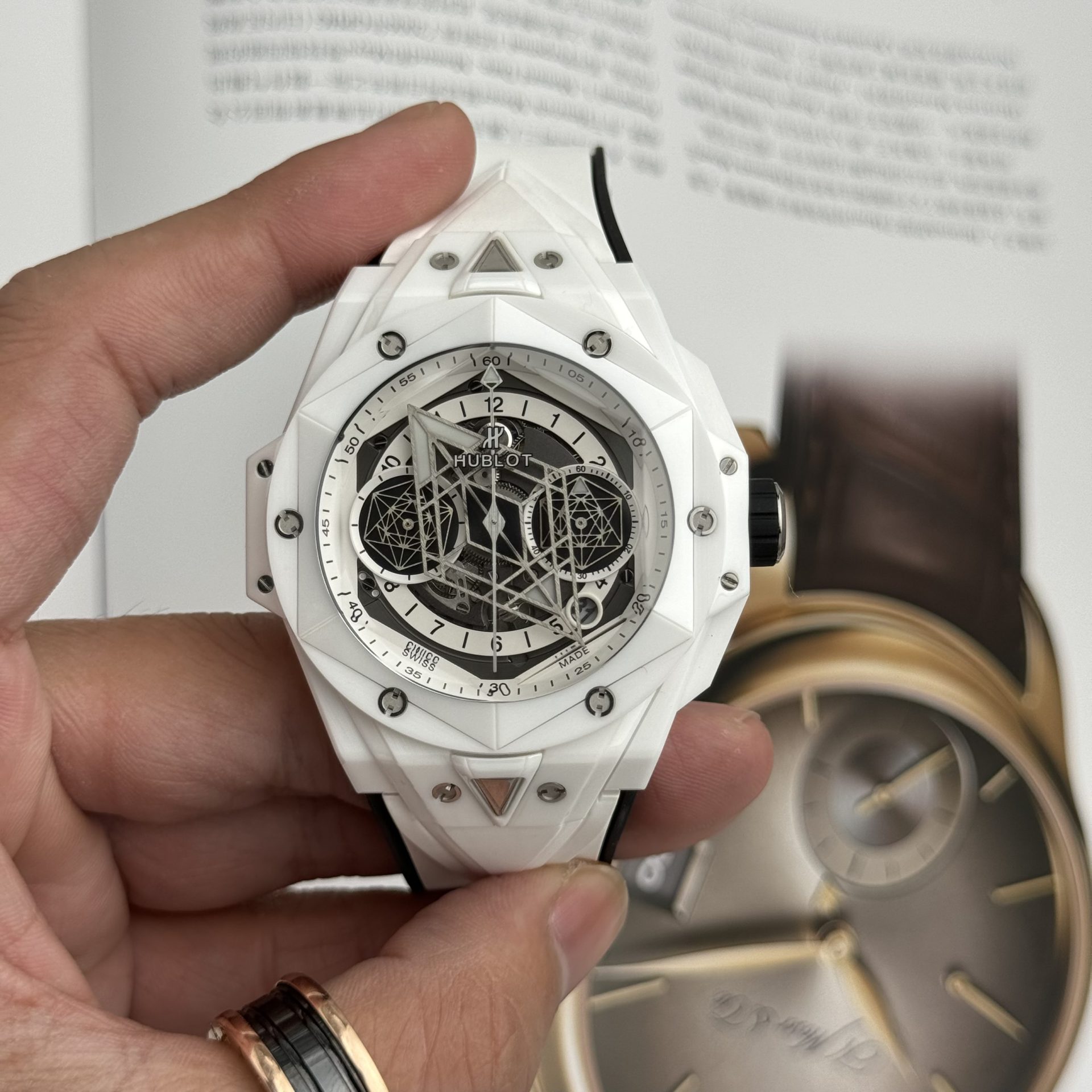 replica Hublot Replica Watches Square Bang Unico Ceramic White BBF Factory 42mm WATCHES 3 