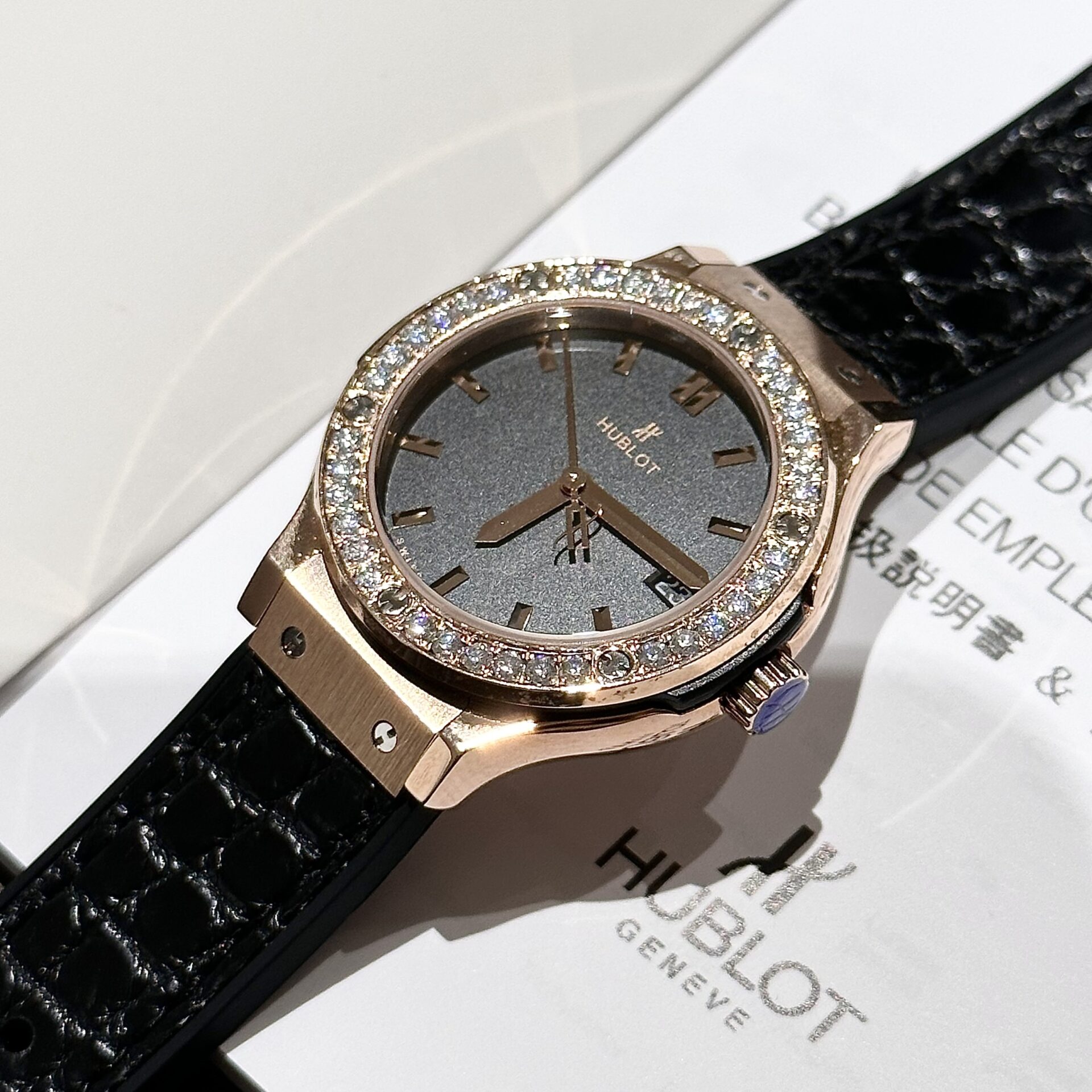 replica Hublot Fake Watch Big Bang Chronograph Blue Custom Moissanite Diamonds 44mm WATCHES 3 