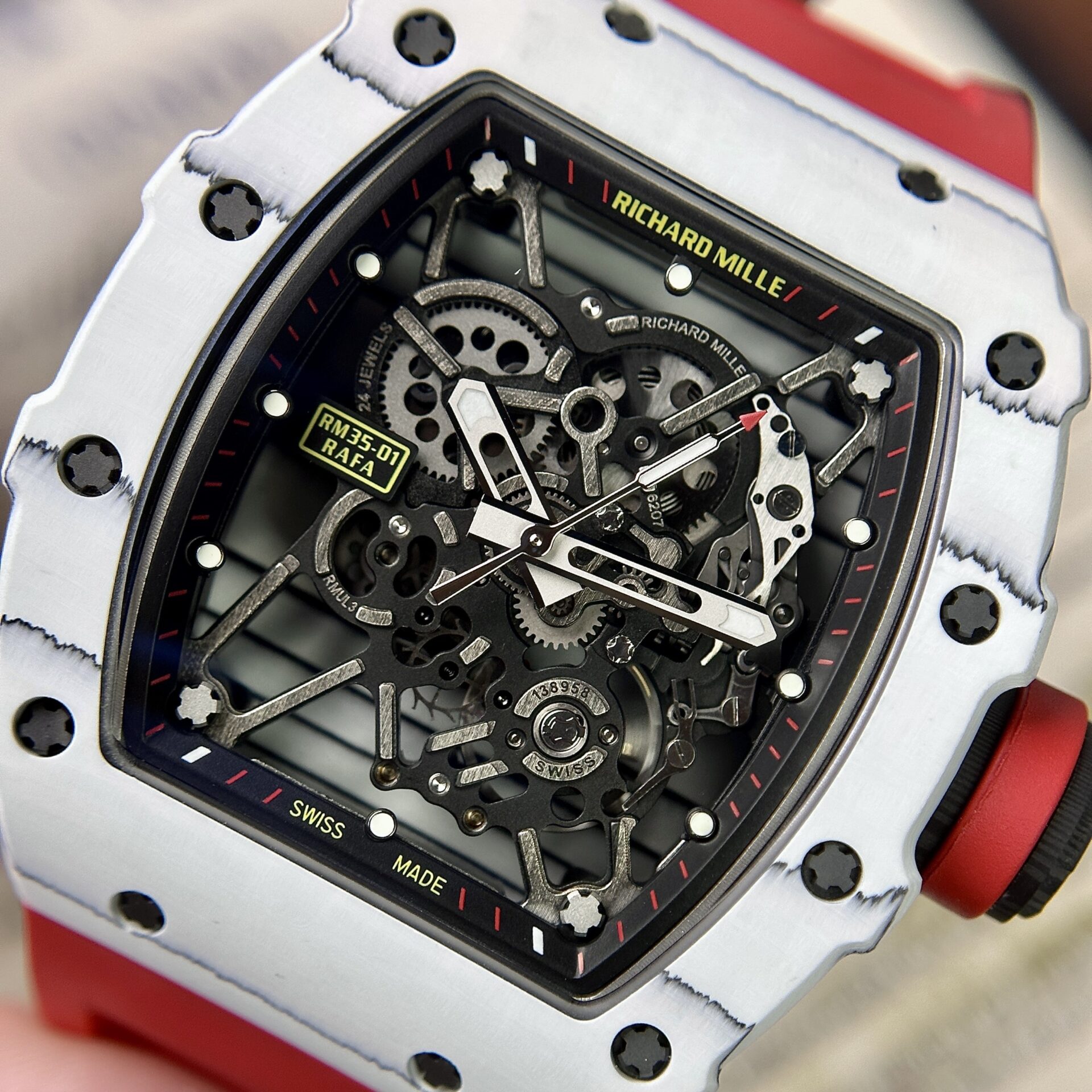 replica Richard Mille Best Replica Watch RM07-01 Red Carbon Rubber Strap 32x46mm WATCHES 3 