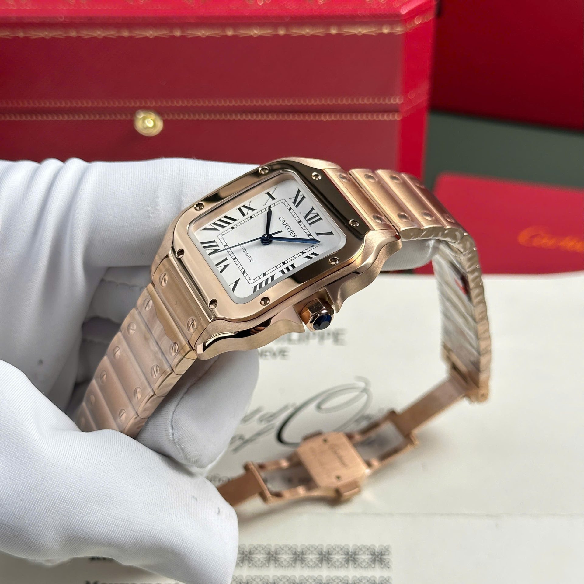 replica Cartier Replica Watches Santos Black Dial Roman Numeral Pile BV Factory 39.8mm WATCHES 4 