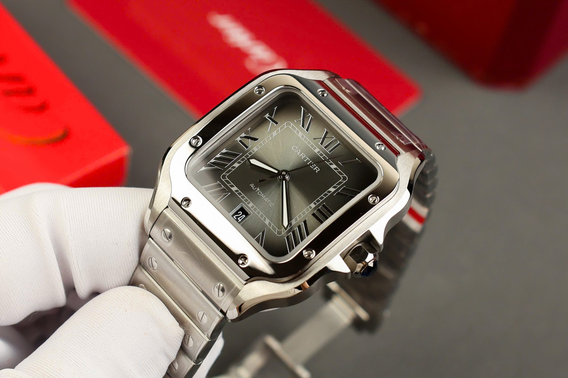 replica Cartier Replica Watches Santos Black Dial Roman Numeral Pile BV Factory 39.8mm WATCHES 4 