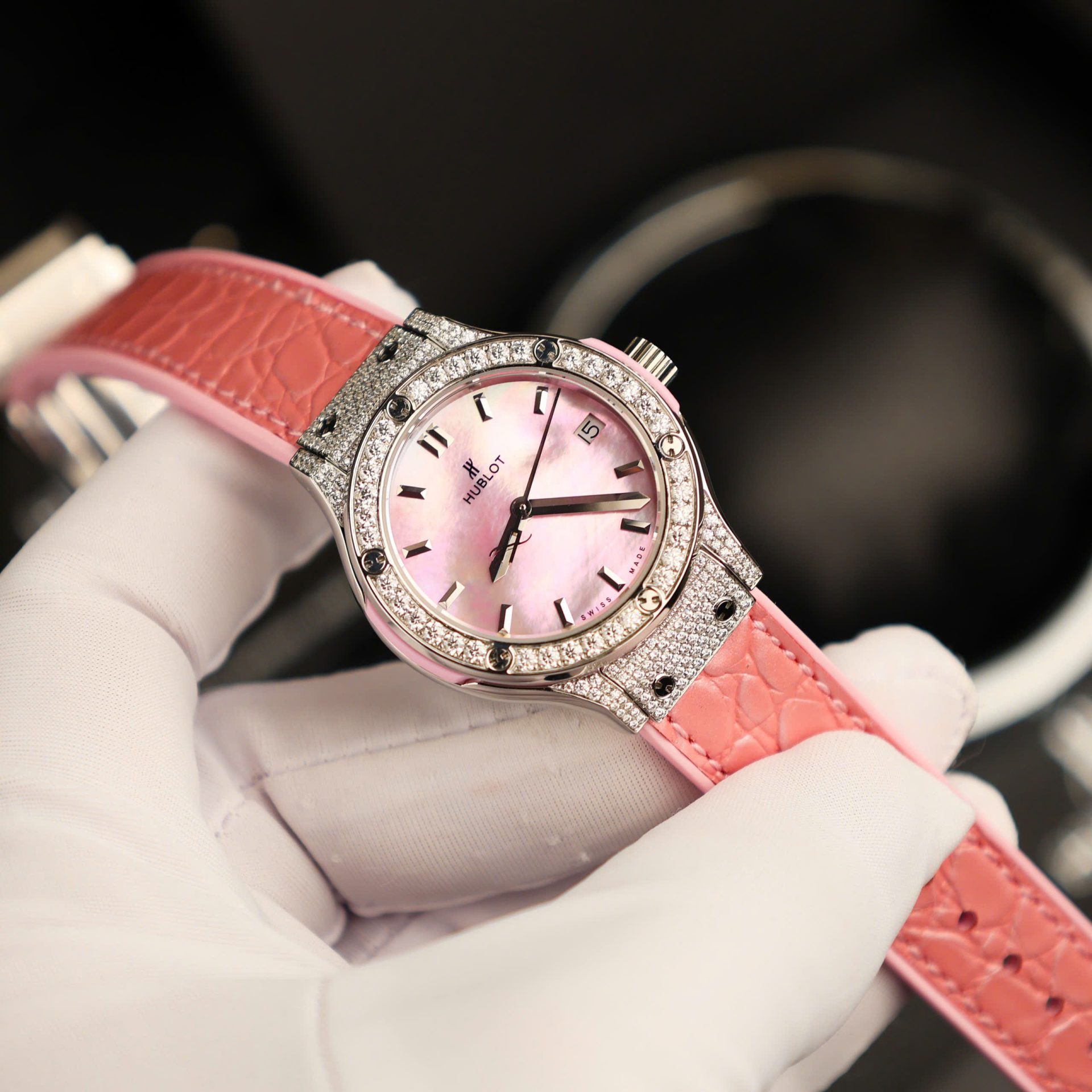 replica Hublot Replica Watch Classic Fussion Custom Blue Dial Moissanite Diamonds 33mm WATCHES 4 
