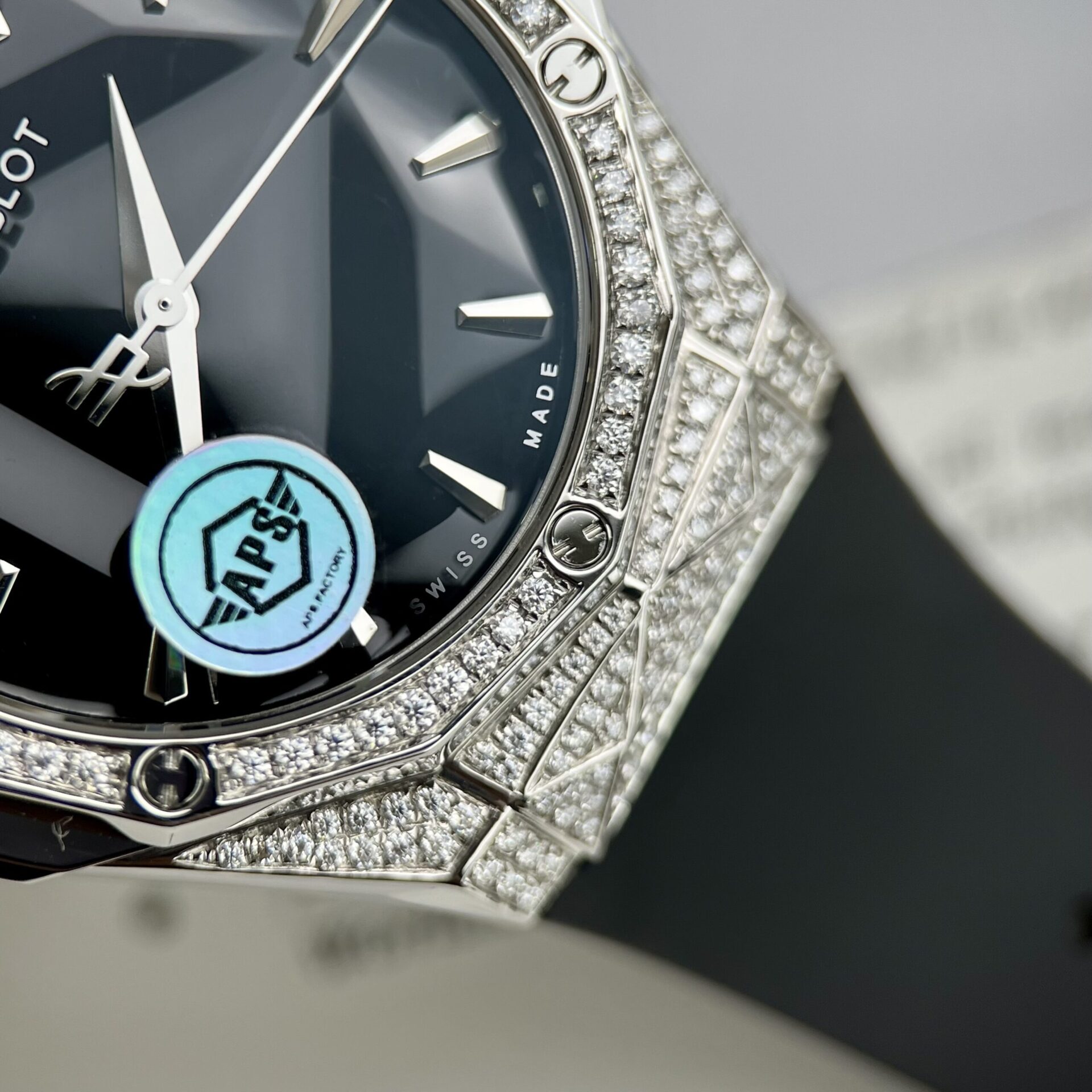 replica Hublot Fake Watch Big Bang Chronograph Blue Custom Moissanite Diamonds 44mm WATCHES 4 