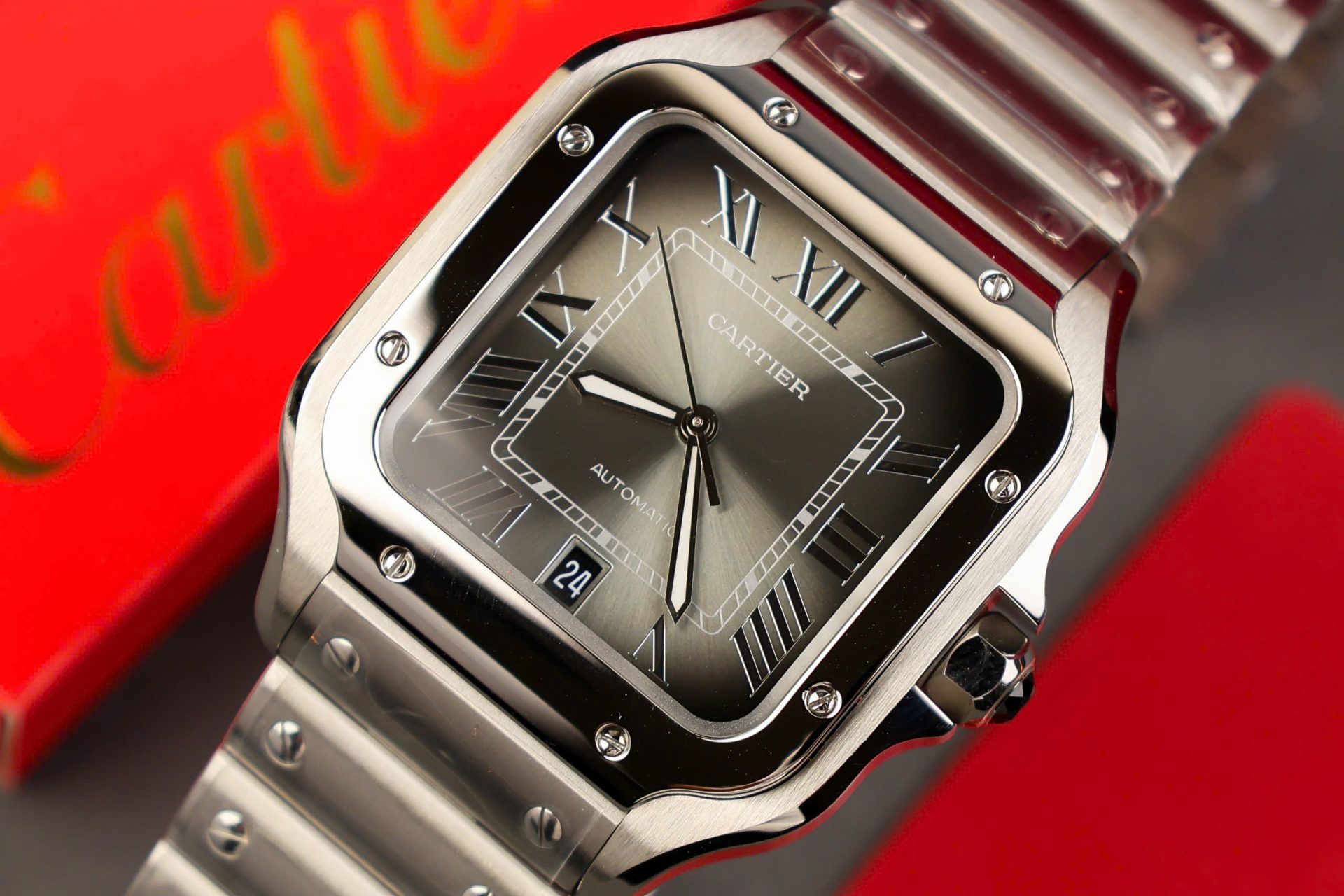replica Cartier Replica Watches Santos Black Dial Roman Numeral Pile BV Factory 39.8mm WATCHES 5 