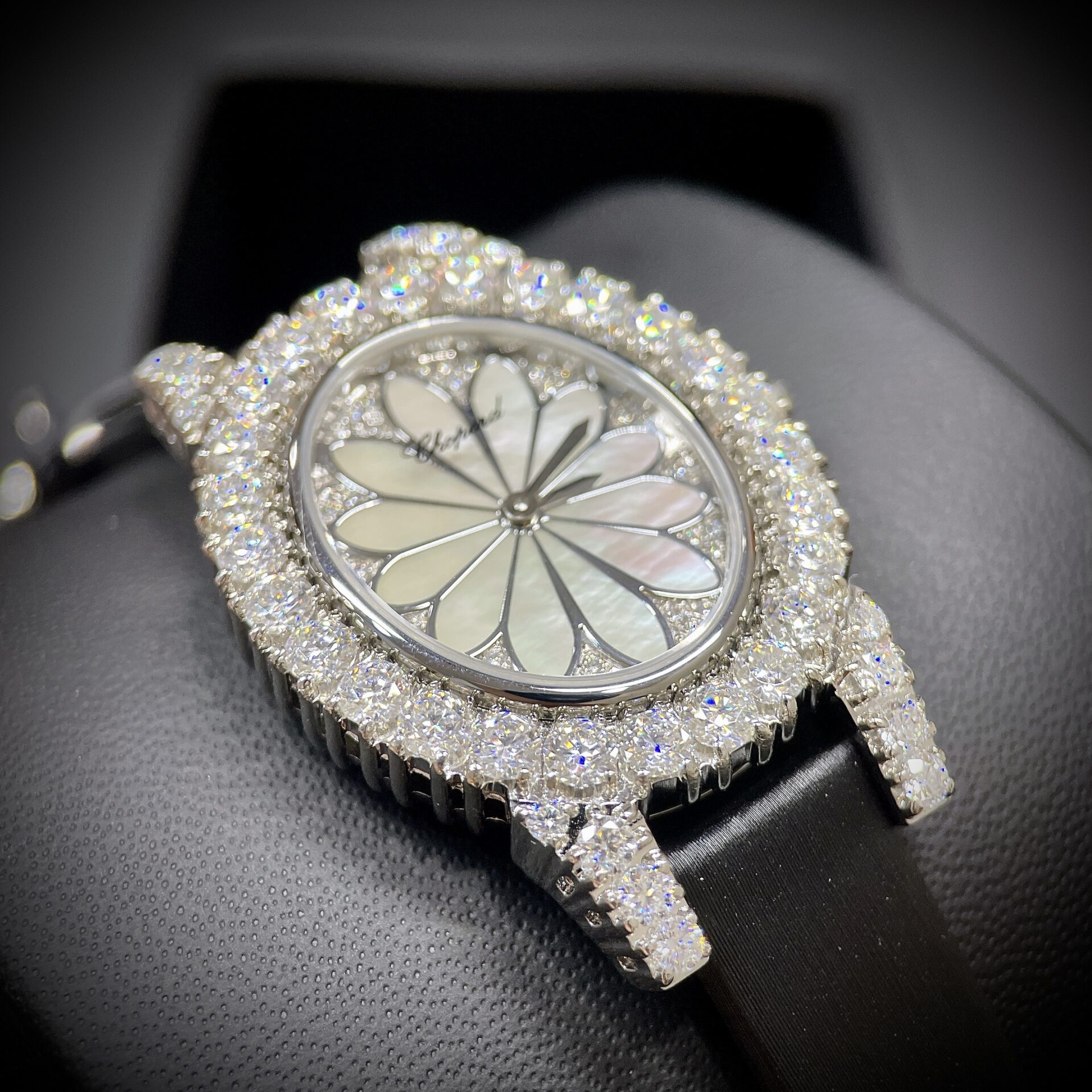replica Chopard Full Moissanite Diamonds Replica Watch Gold Wrapped 34mm WATCHES 5 