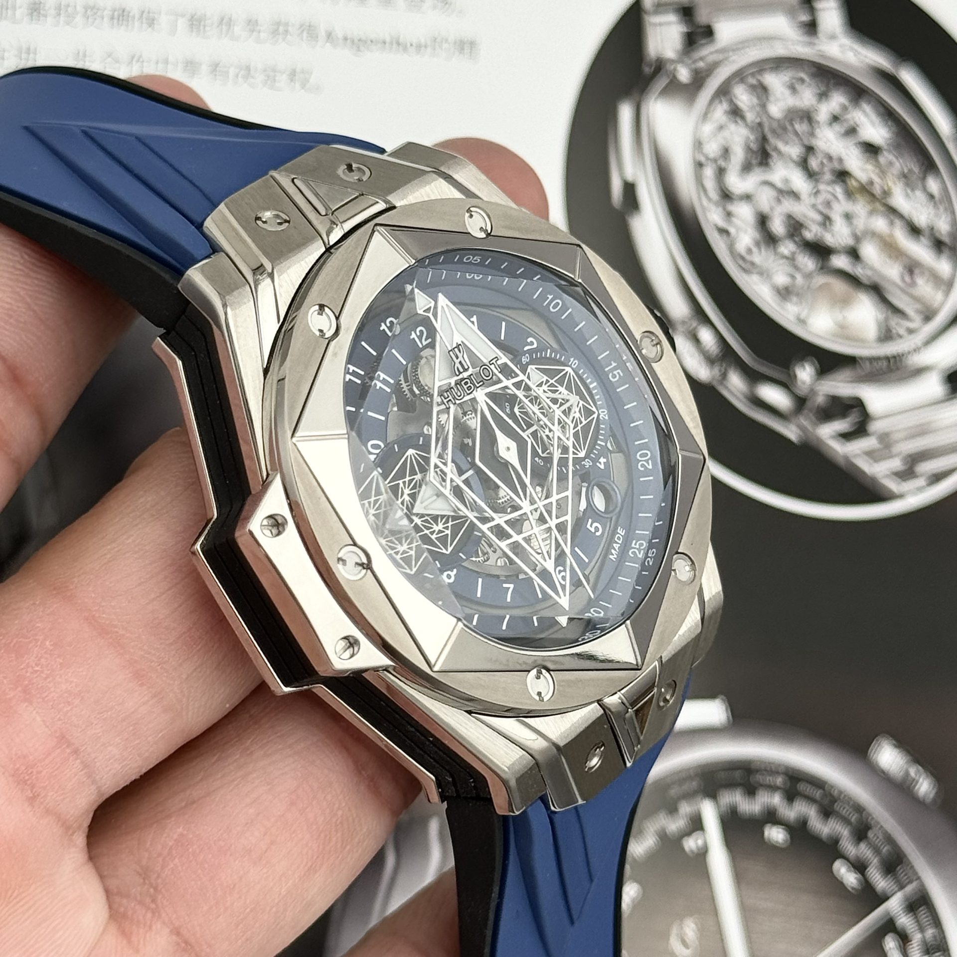 replica Hublot Replica Watch Classic Fussion Custom Blue Dial Moissanite Diamonds 33mm WATCHES 5 