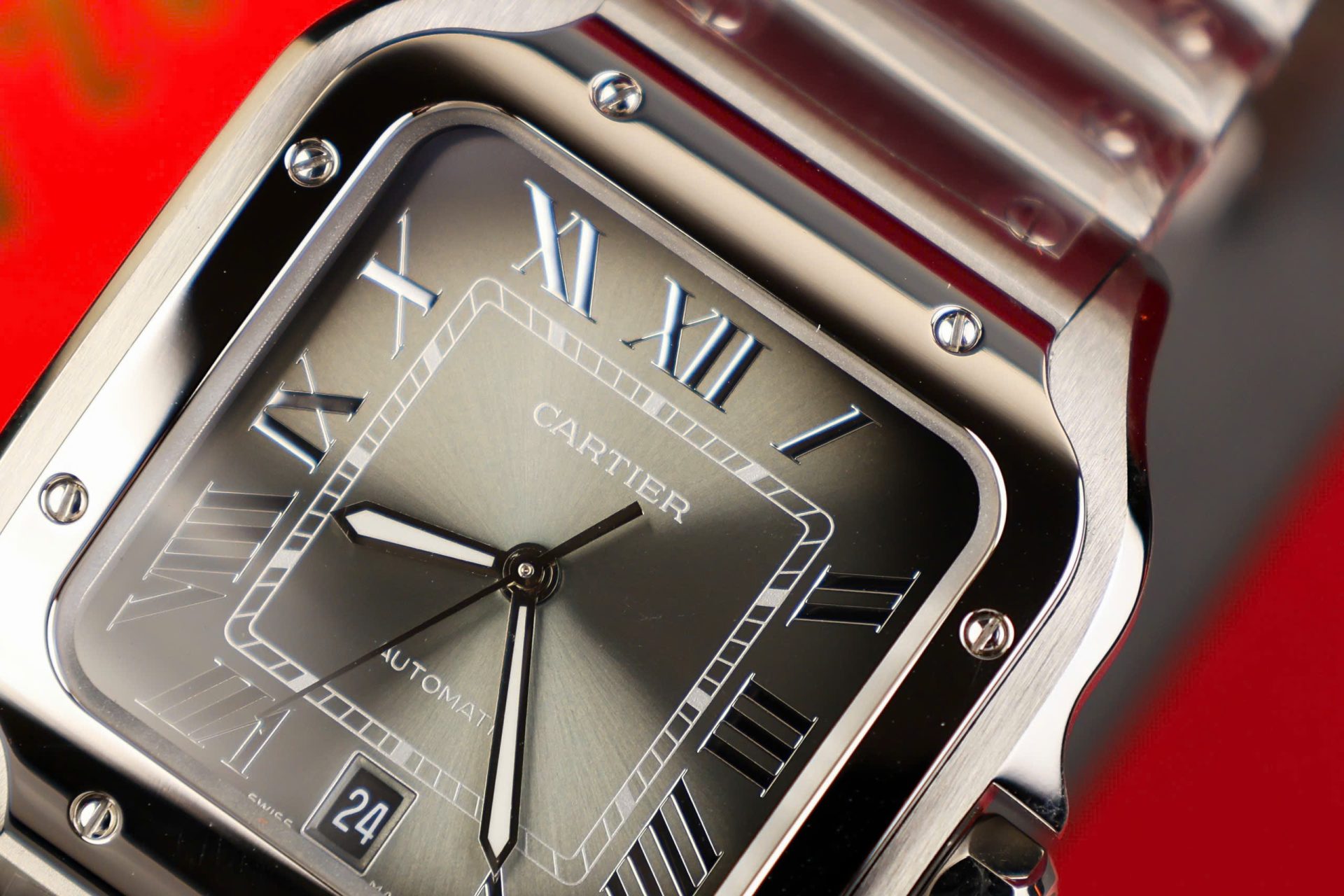 replica Cartier Replica Watches Santos Black Dial Roman Numeral Pile BV Factory 39.8mm WATCHES 6 