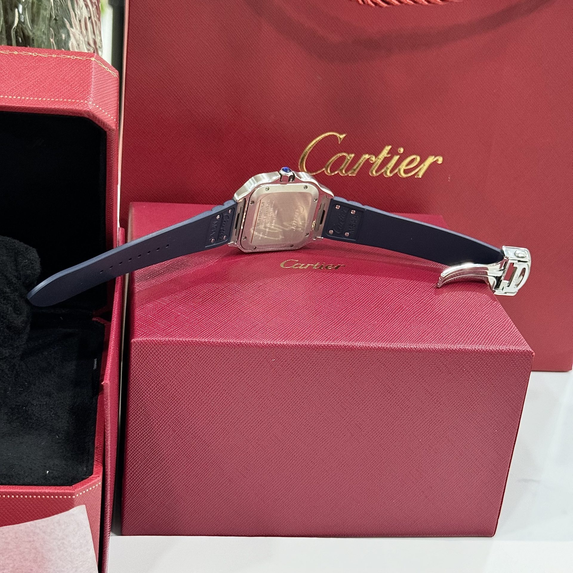 replica Cartier Santos Best Replica Watch Custom Moissanite Diamonds Blue Dial 39.8mm WATCHES 6 