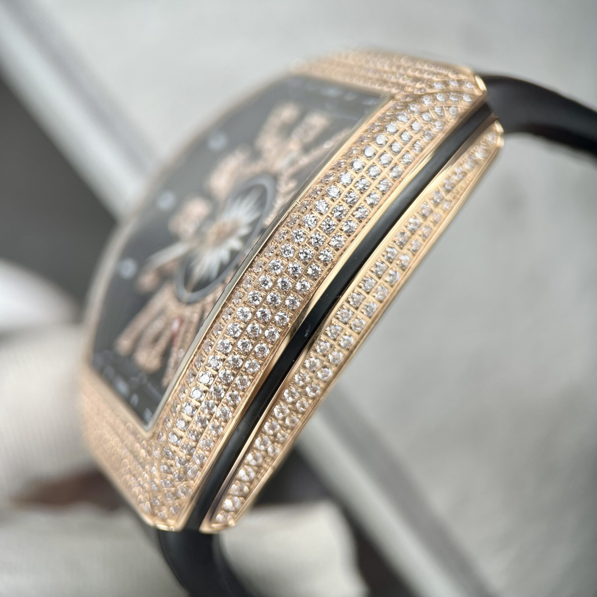 replica Franck Muller Vanguard V45 Replica Watch With Full RoseGold Diamonds ABF 45mm WATCHES 6 