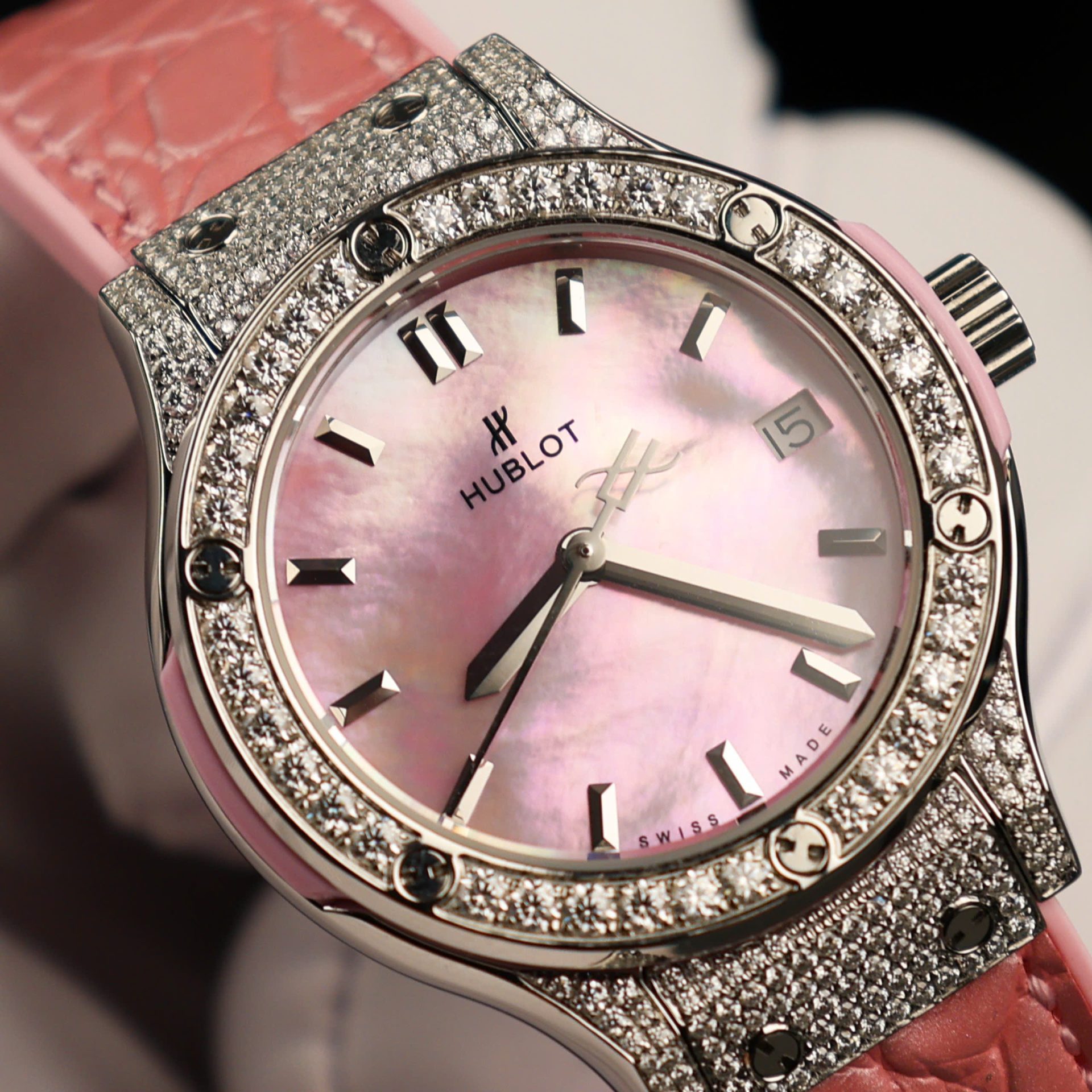 replica Hublot Replica Watch Classic Fussion Custom Blue Dial Moissanite Diamonds 33mm WATCHES 6 