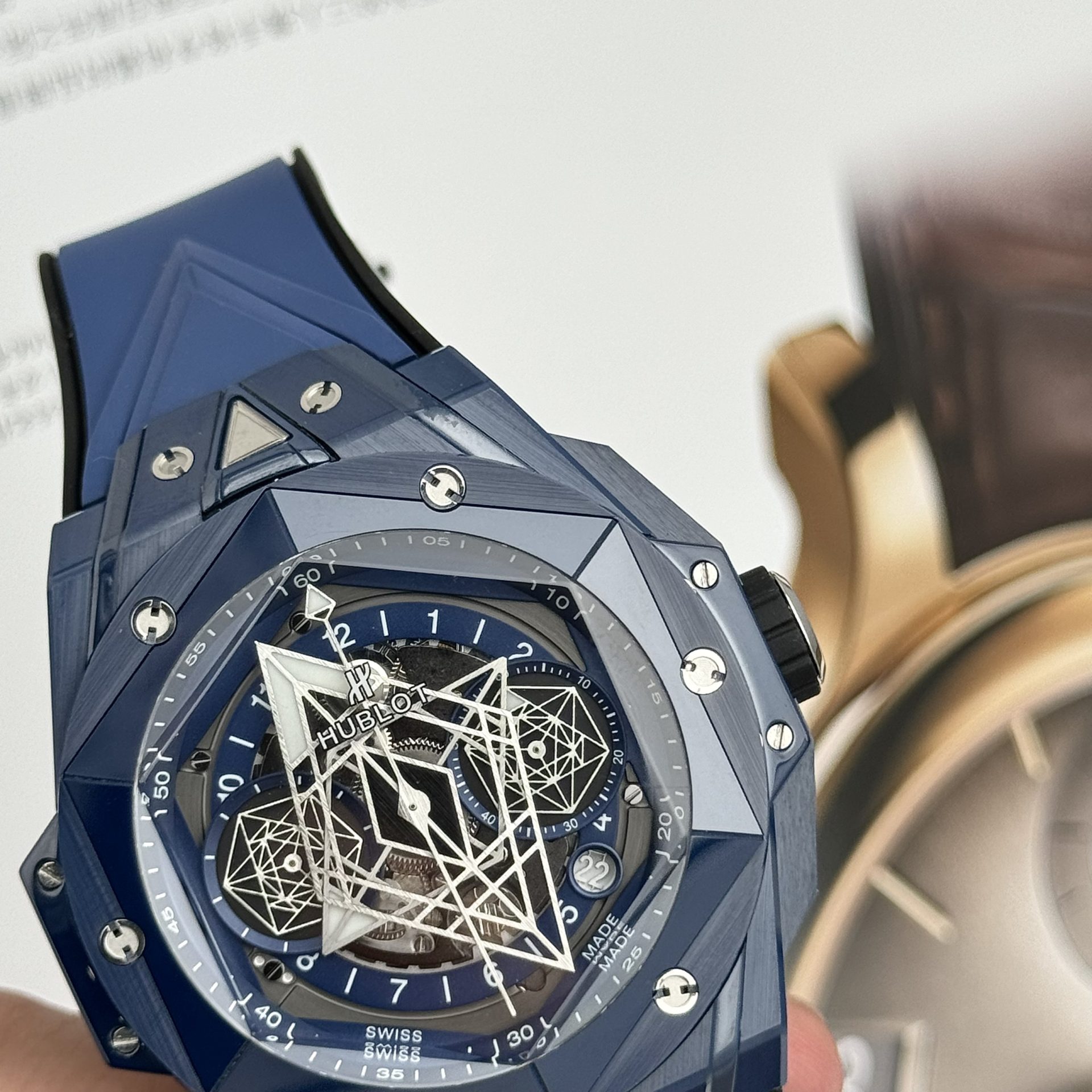 replica Hublot Best Replica Watch Big Bang Sang Bleu II King Gold White Dial BBF 45mm WATCHES 6 