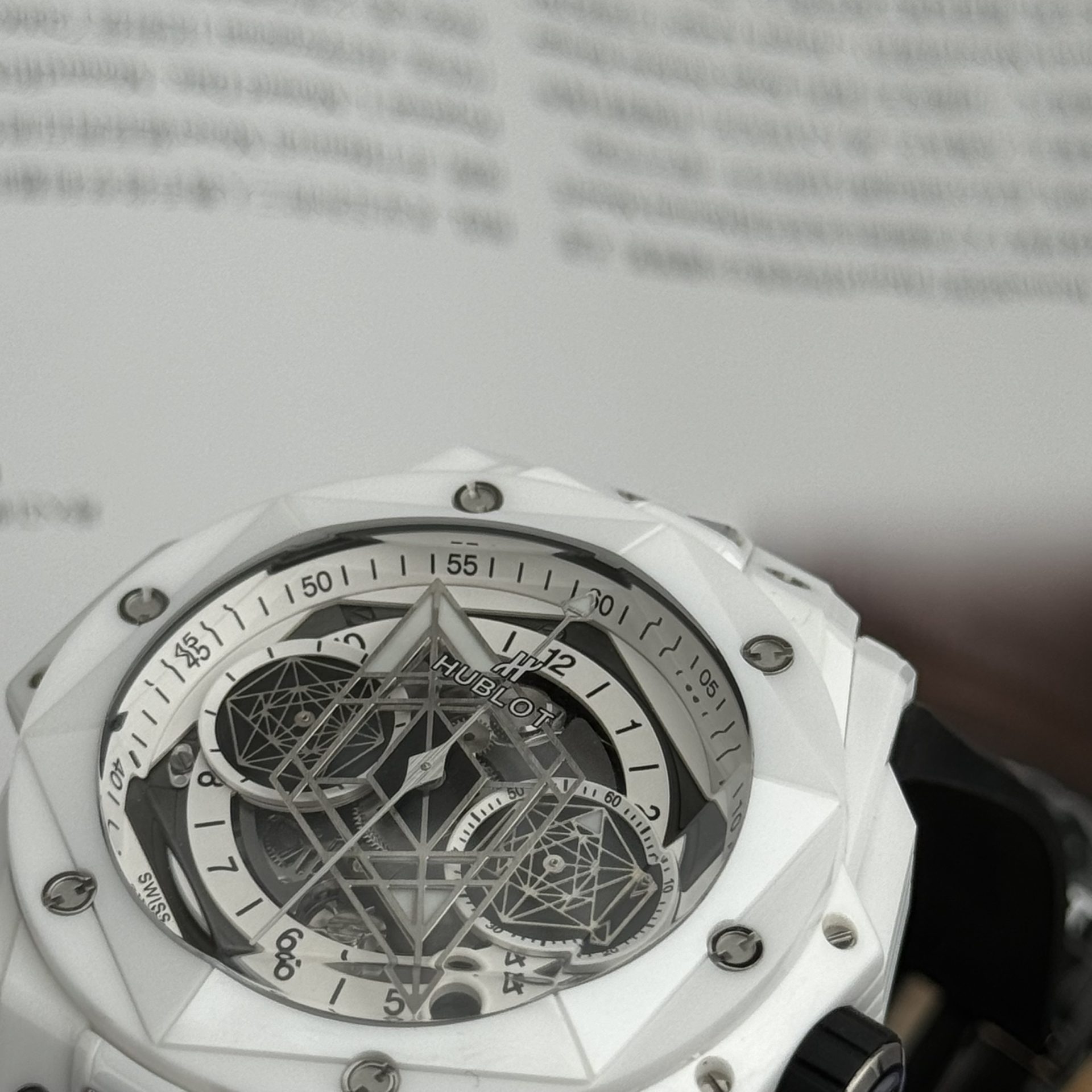 replica Hublot Replica Watches Square Bang Unico Ceramic White BBF Factory 42mm WATCHES 6 