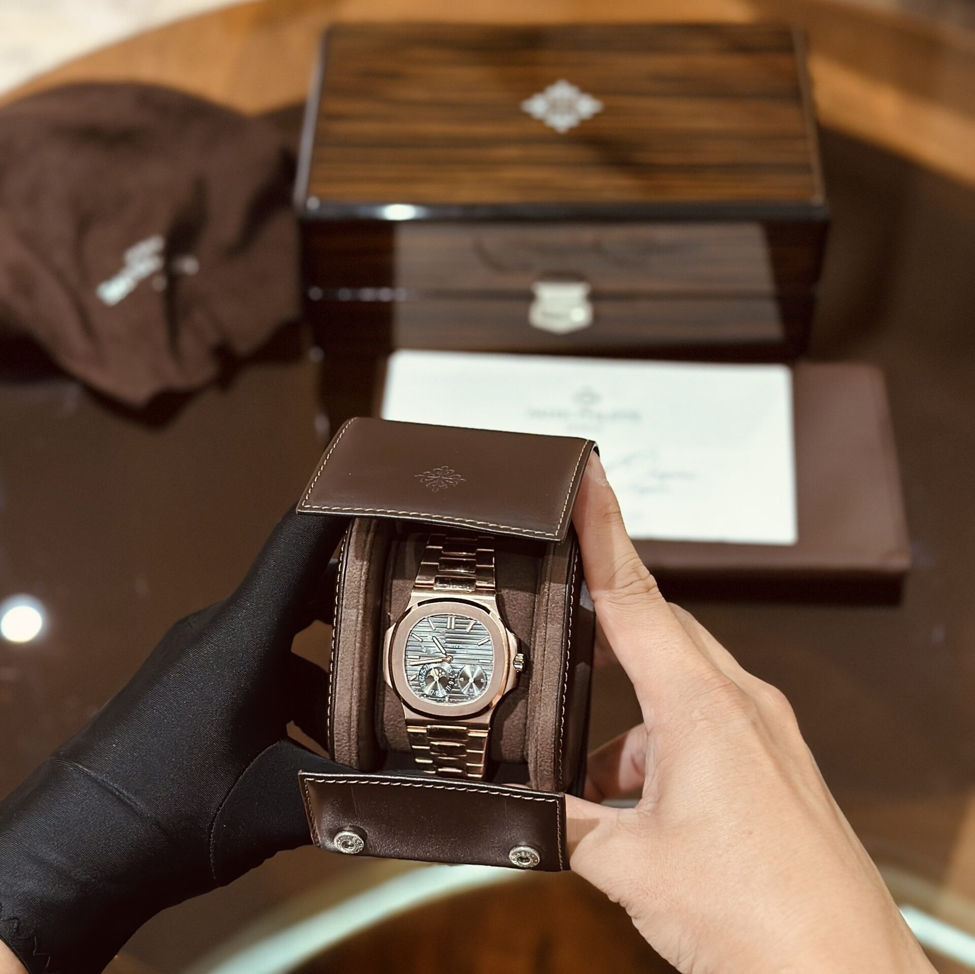 replica Patek Philippe Replica Watch Aquanaut 5067 Dial Brown Custom Diamonds Moissanite 35.6mm WATCHES 6 
