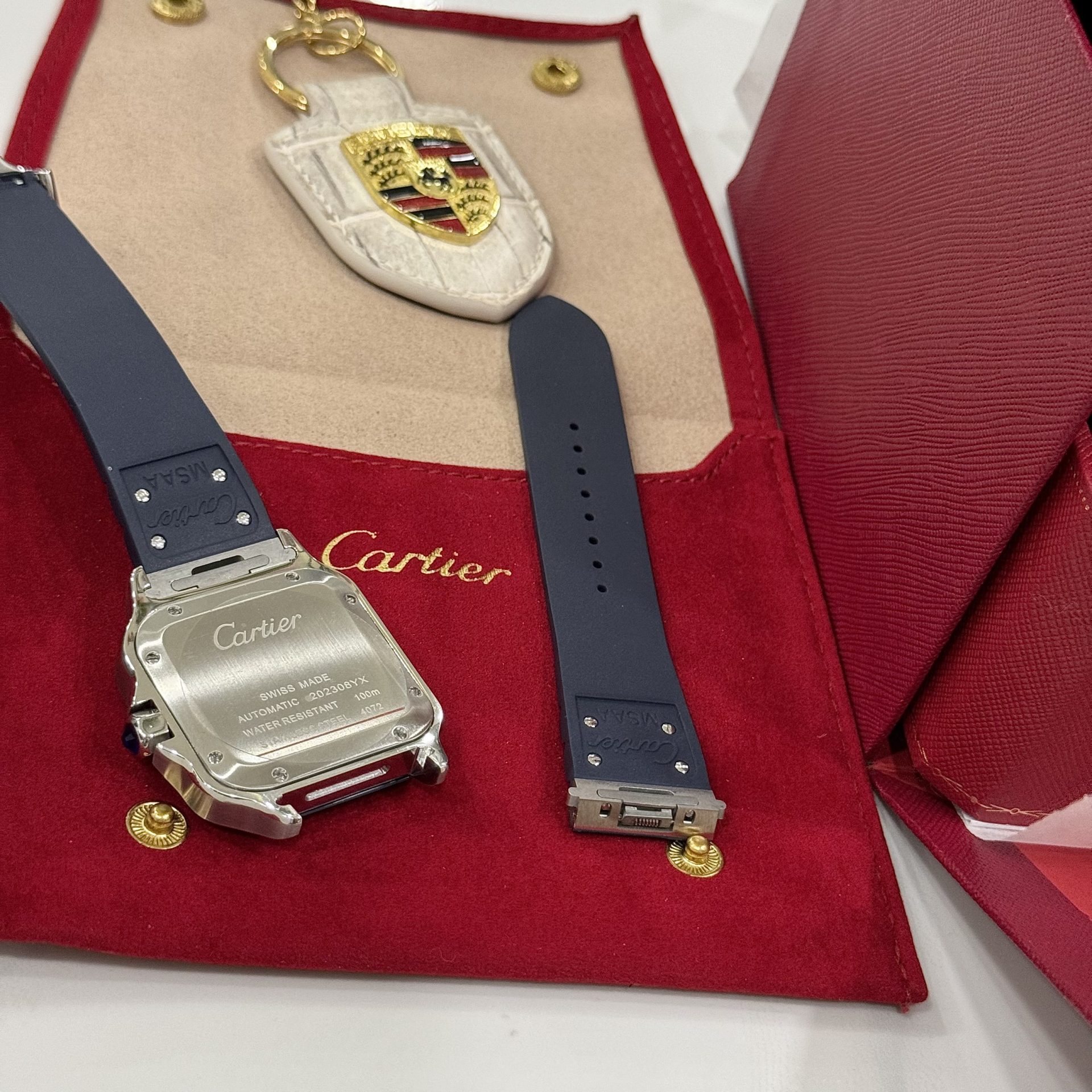 replica Cartier Santos Best Replica Watch Custom Moissanite Diamonds Blue Dial 39.8mm WATCHES 7 