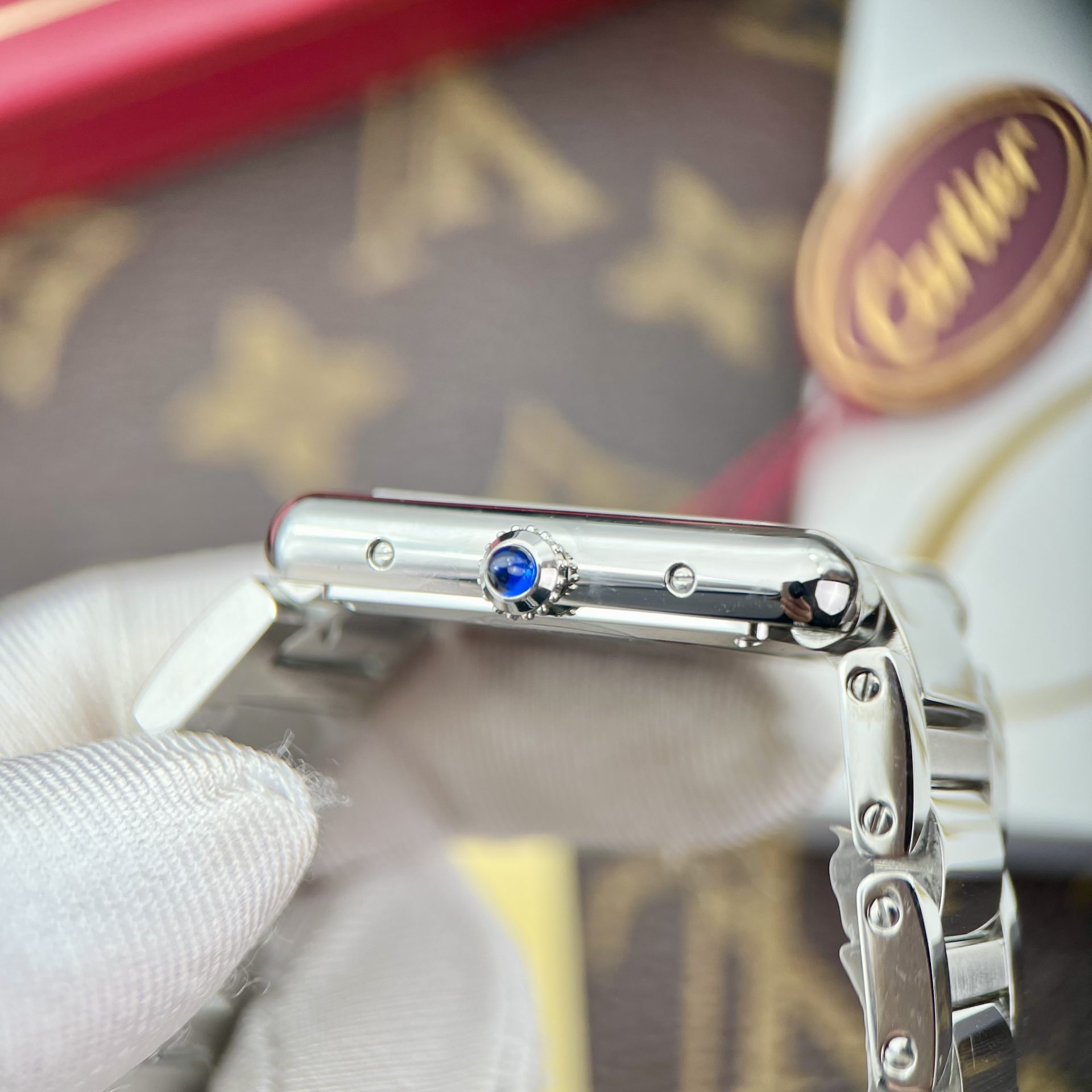 replica Cartier Santos Replica Watch Blue Dial Custom Moissanite Diamonds 39.8mm WATCHES 7 