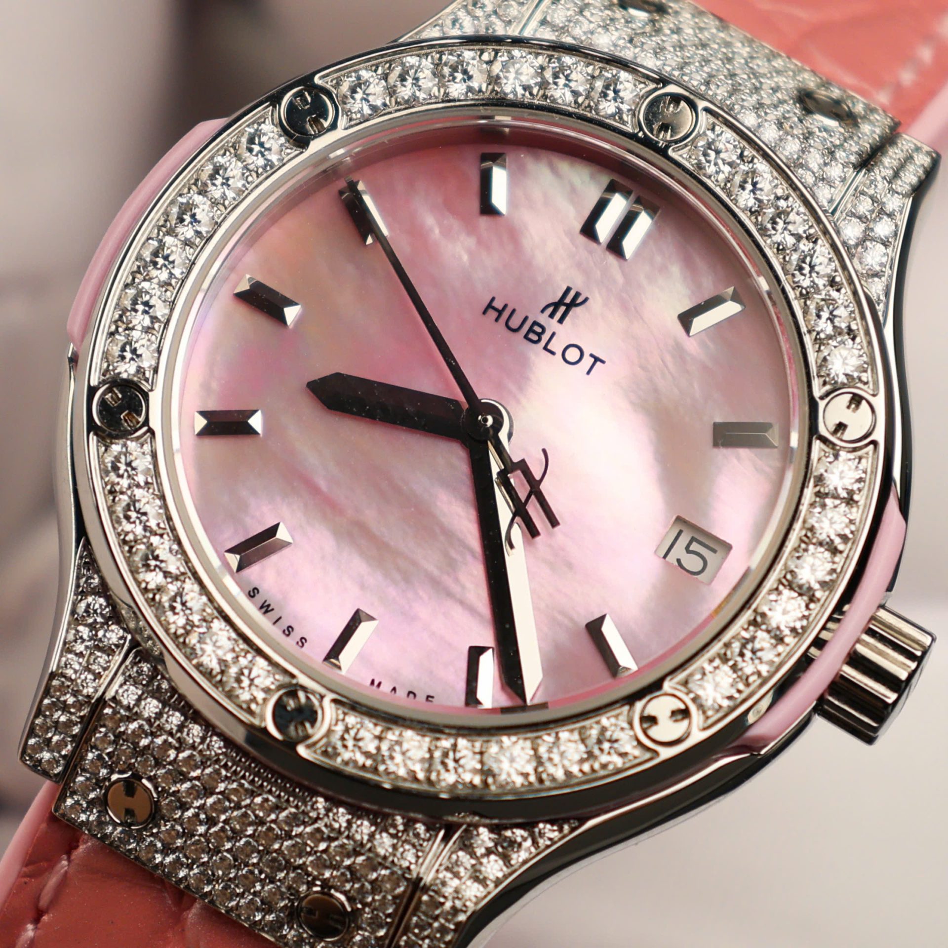 replica Hublot Replica Watch Classic Fussion Custom Blue Dial Moissanite Diamonds 33mm WATCHES 7 